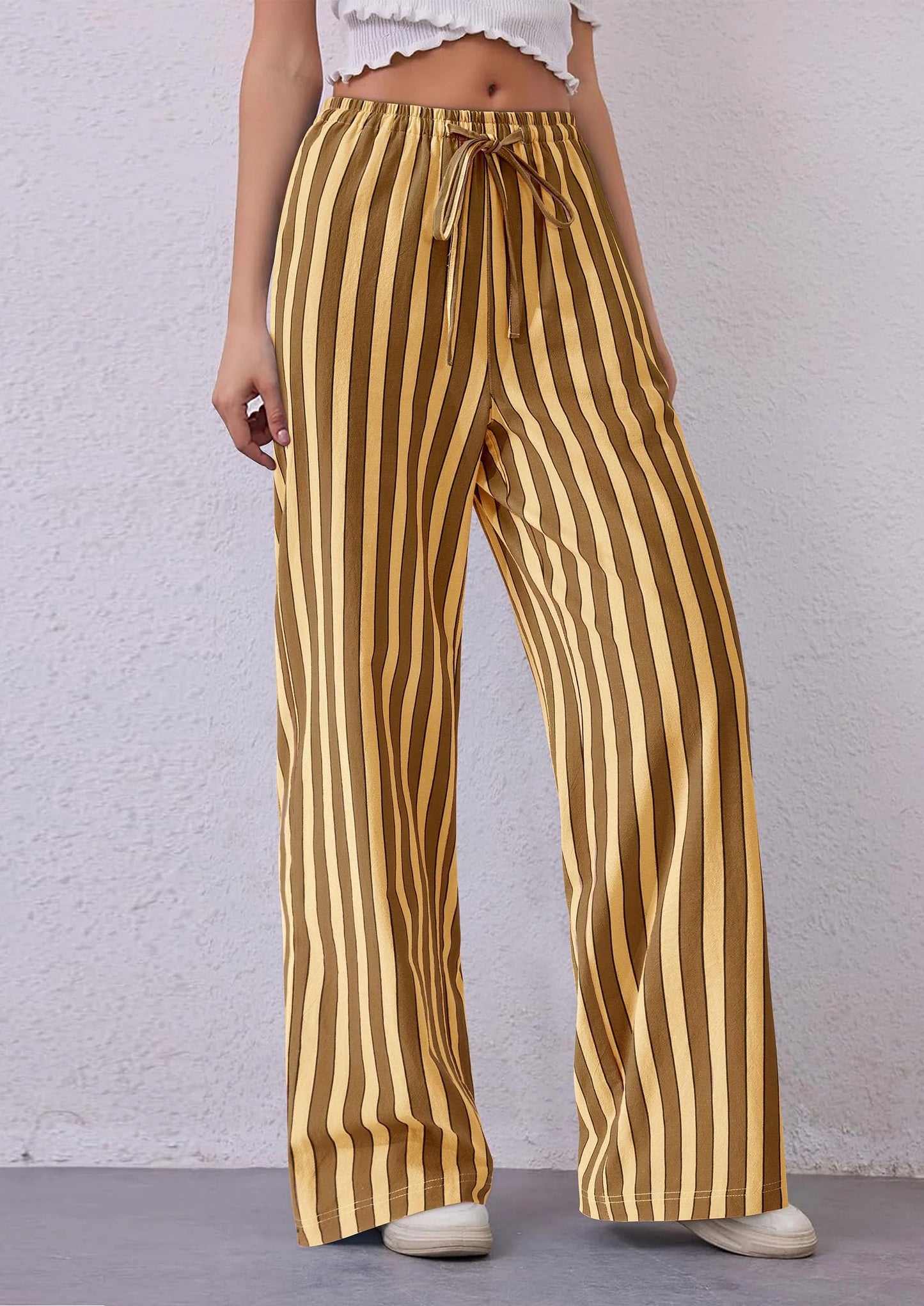 Women's Summer Striped Wide Leg Lounge Pants Trendy Clothes Drawstring Elastic Waist Comfy Pajama Bottoms