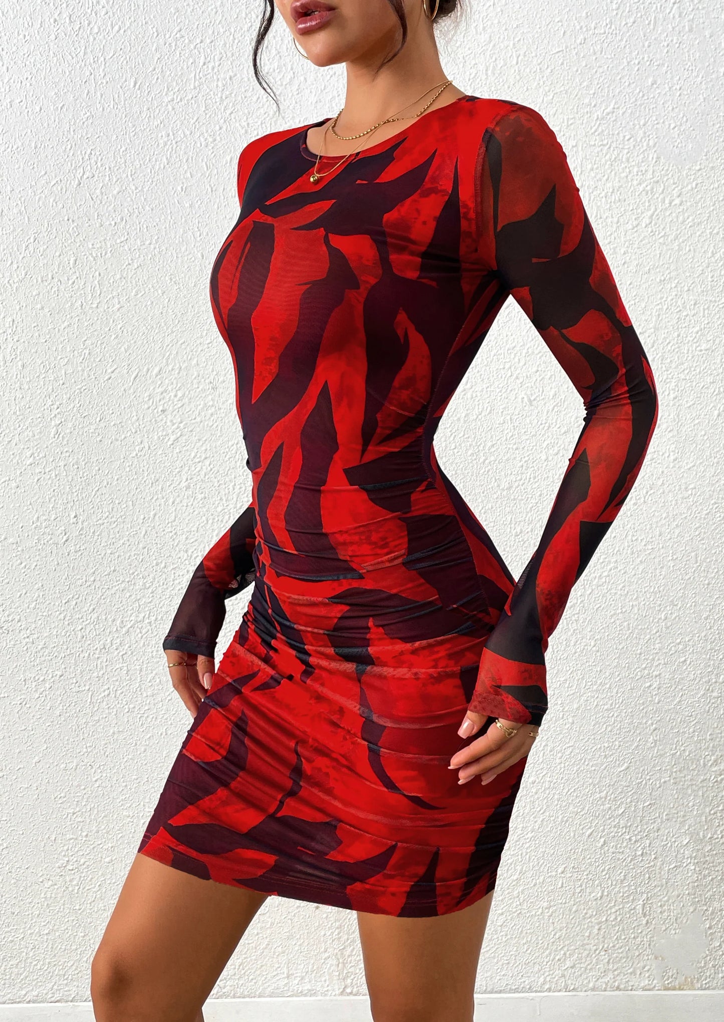 Women's Mini Dress Fall Trendy Tie Dye Print Long Sleeve Club Party Homecoming Casual Bodycon Dresses