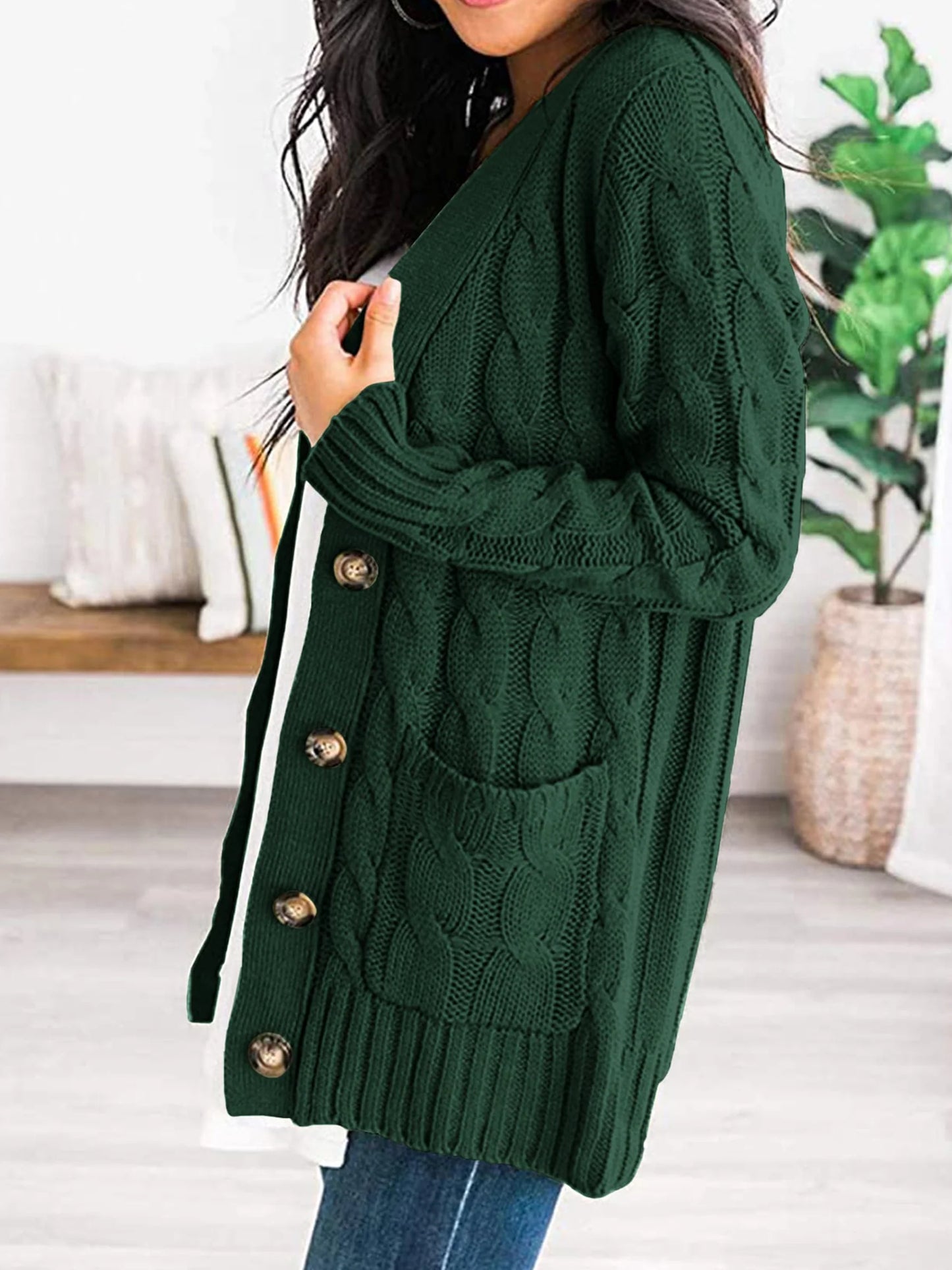 Women's Open Front Cardigan Sweaters Fall Fashion Button Down Cable Knit Chunky Winter Outerwear Coats