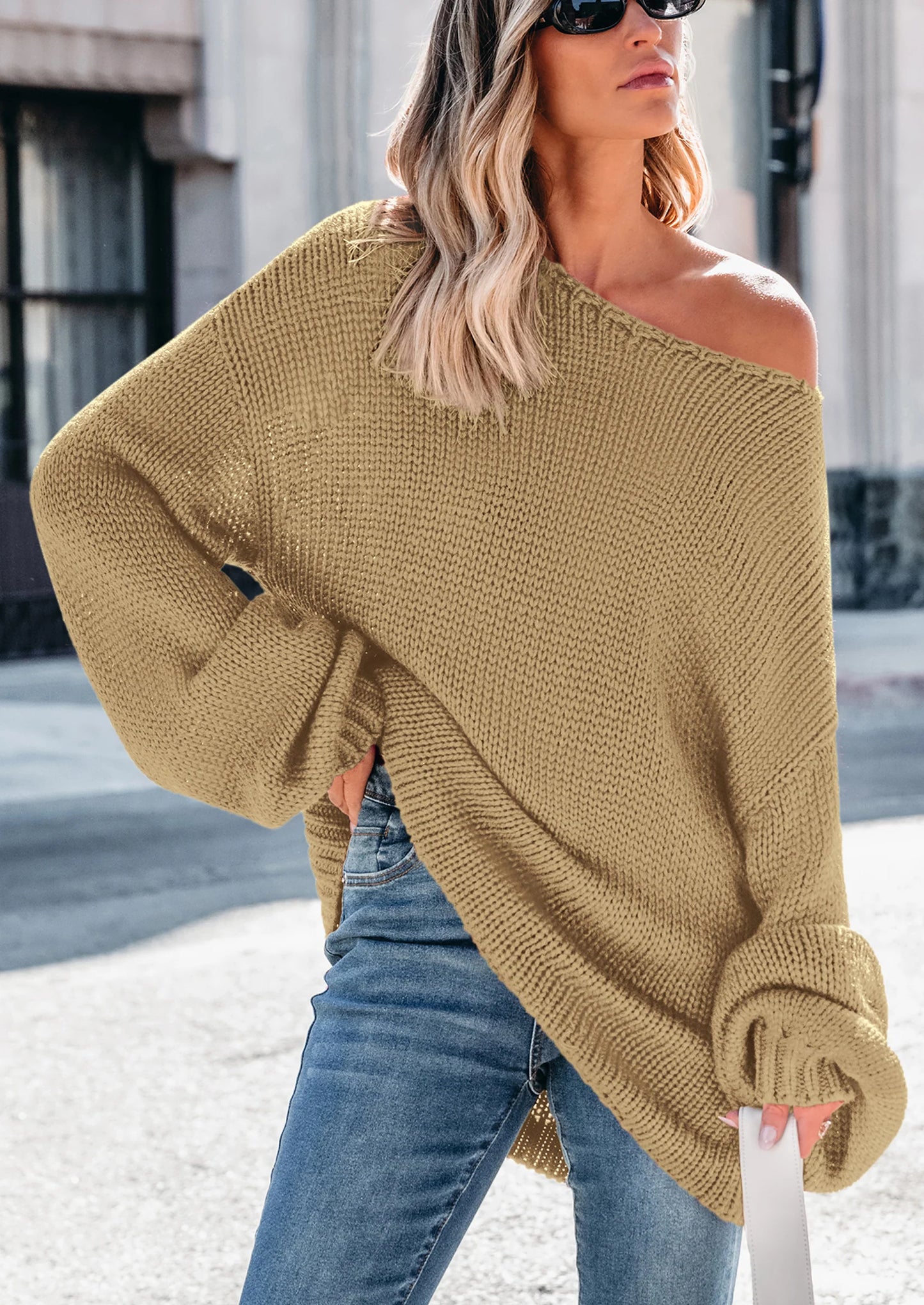 Women's Fall Oversized Sweaters Long Sleeve V Neck Dressy Casual Chunky Knit Loose Pullover Tops Winter Clothing