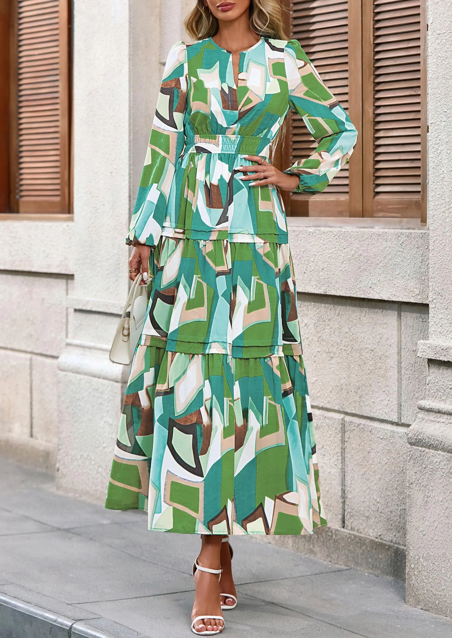 Women's Fall Boho Maxi Dresses Floral Long Sleeve V Neck Flowy Elegant Wedding Guest Dress Vacation Outfits