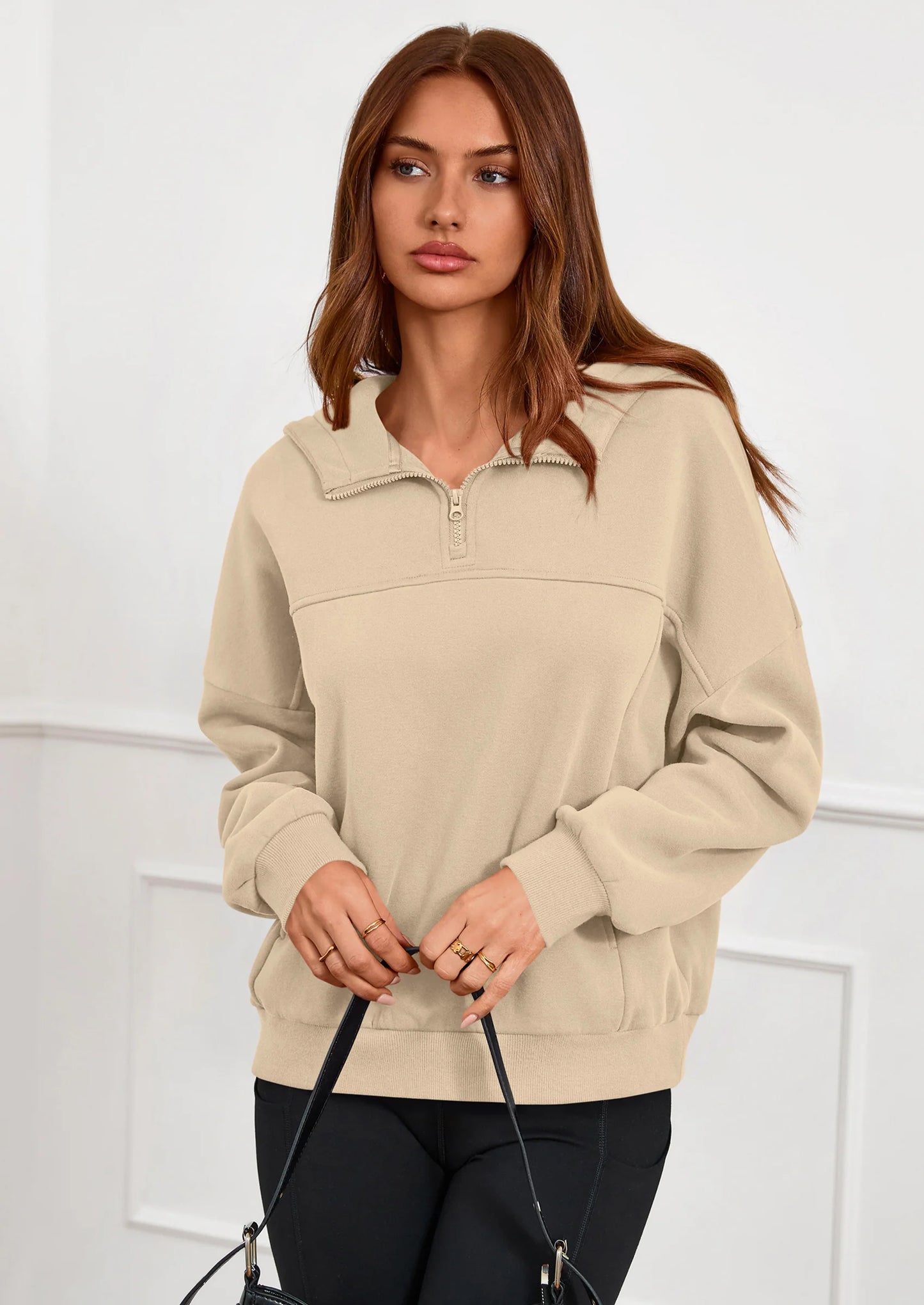 Womens Hoodies Cropped Fleece Sweatshirts Fall Fashion Quarter Zip Pullover Long Sleeve Tops Winter Clothes