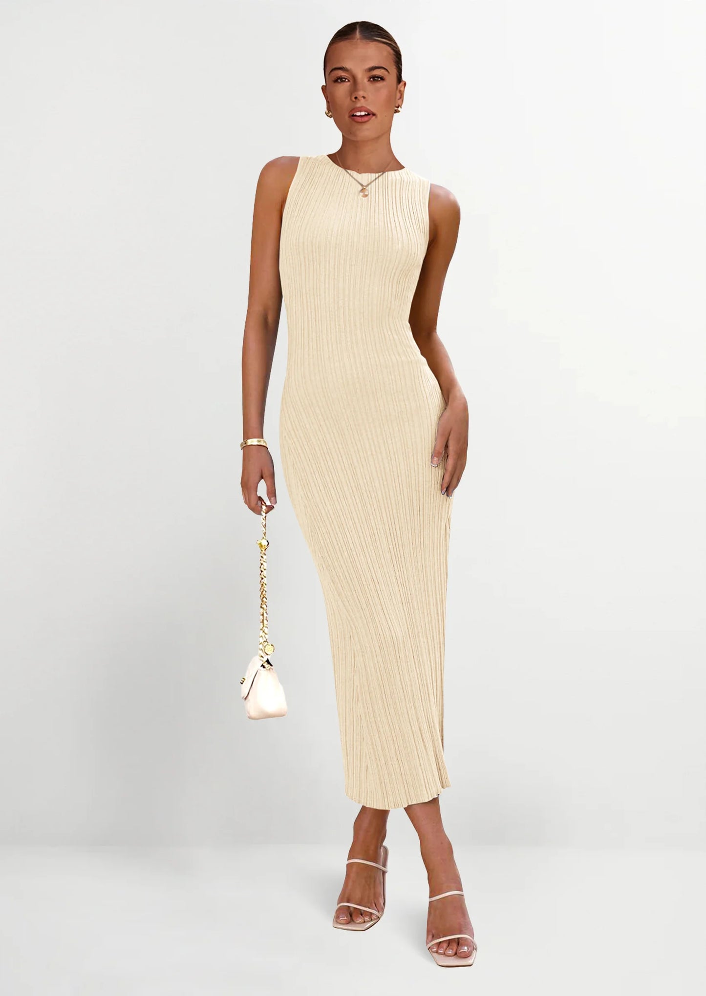 Women's Casual Maxi Dresses Ribbed Knit Sleeveless Bodycon Elegant Going Out Beach Vacation Clothes