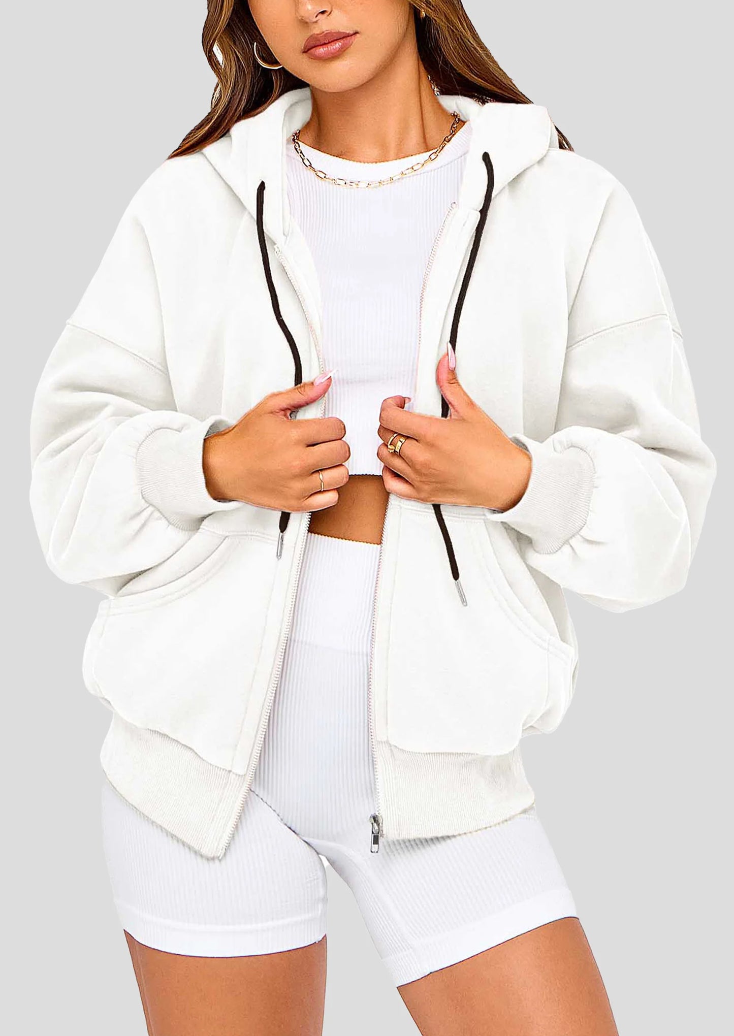 Women's Fall Oversized Hoodies Sweatshirt Long Sleeve Zip Up Pockets Loose Fit Y2K Winter Jackets Coat
