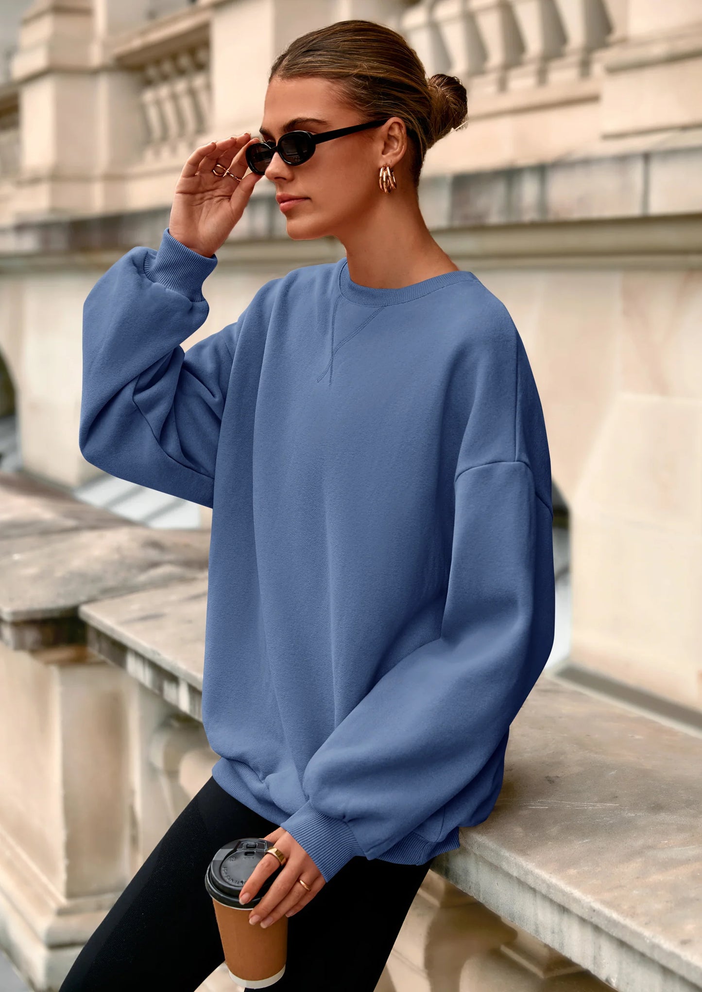 Oversized Sweatshirt for Women Fall Outfits Crewneck Long Sleeve Tops Fleece Pullover Winter Clothing