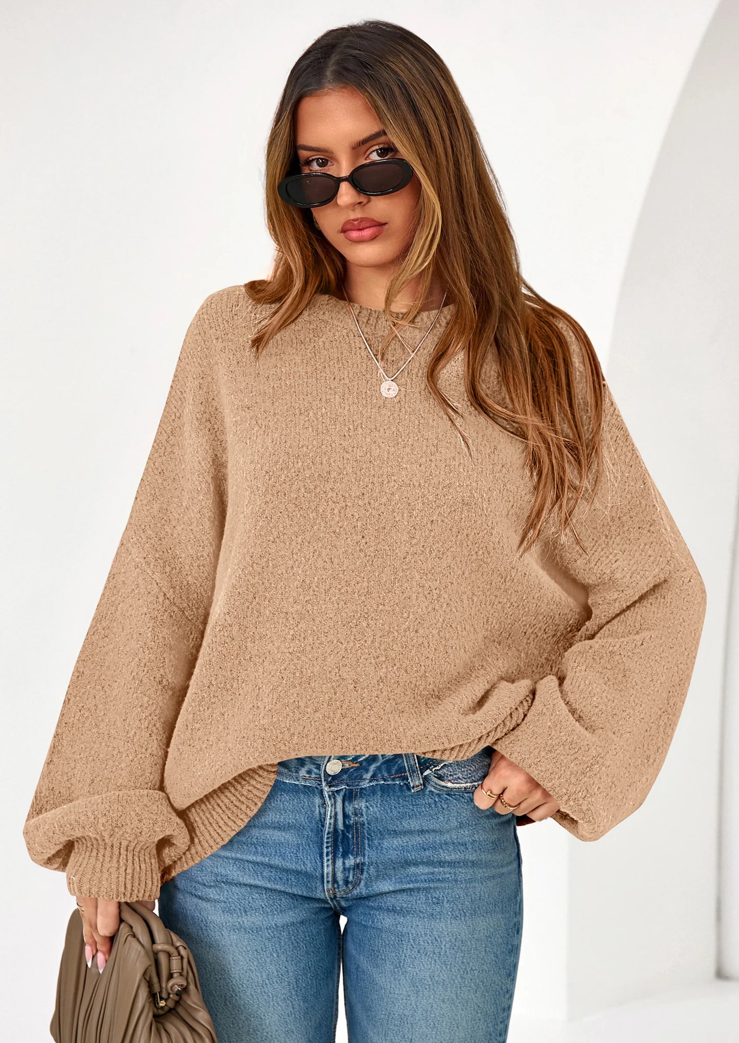 Sweaters for Women Fall Chunky Knit Long Sleeve Crew Neck Oversized Pullover Tops Winter Fashion Clothing