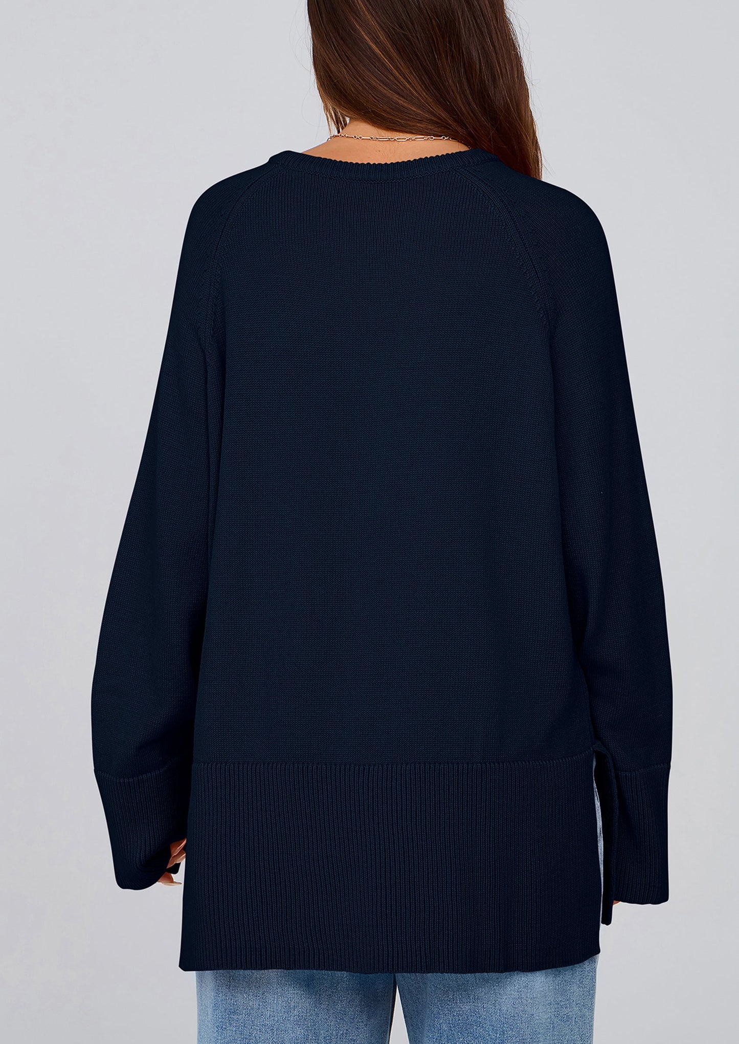 Women's Knit Fall Sweaters Long Sleeve Pullover Crewneck Split Hem Oversized Tunic Sweater Tops Winter Clothing