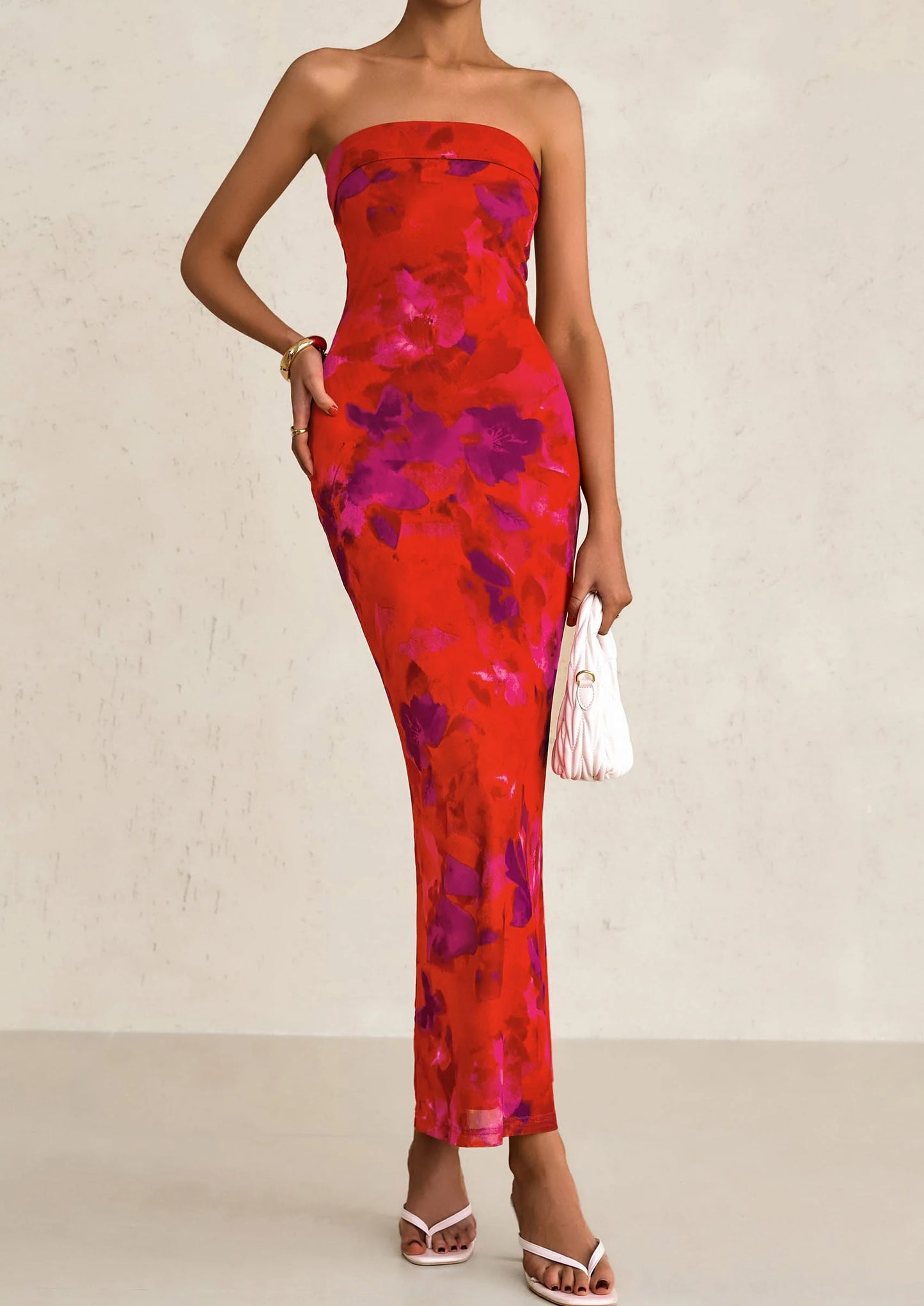 Womens Printed Tube Maxi Dress Strapless Bodycon Sleeveless Night Out Long Dresses