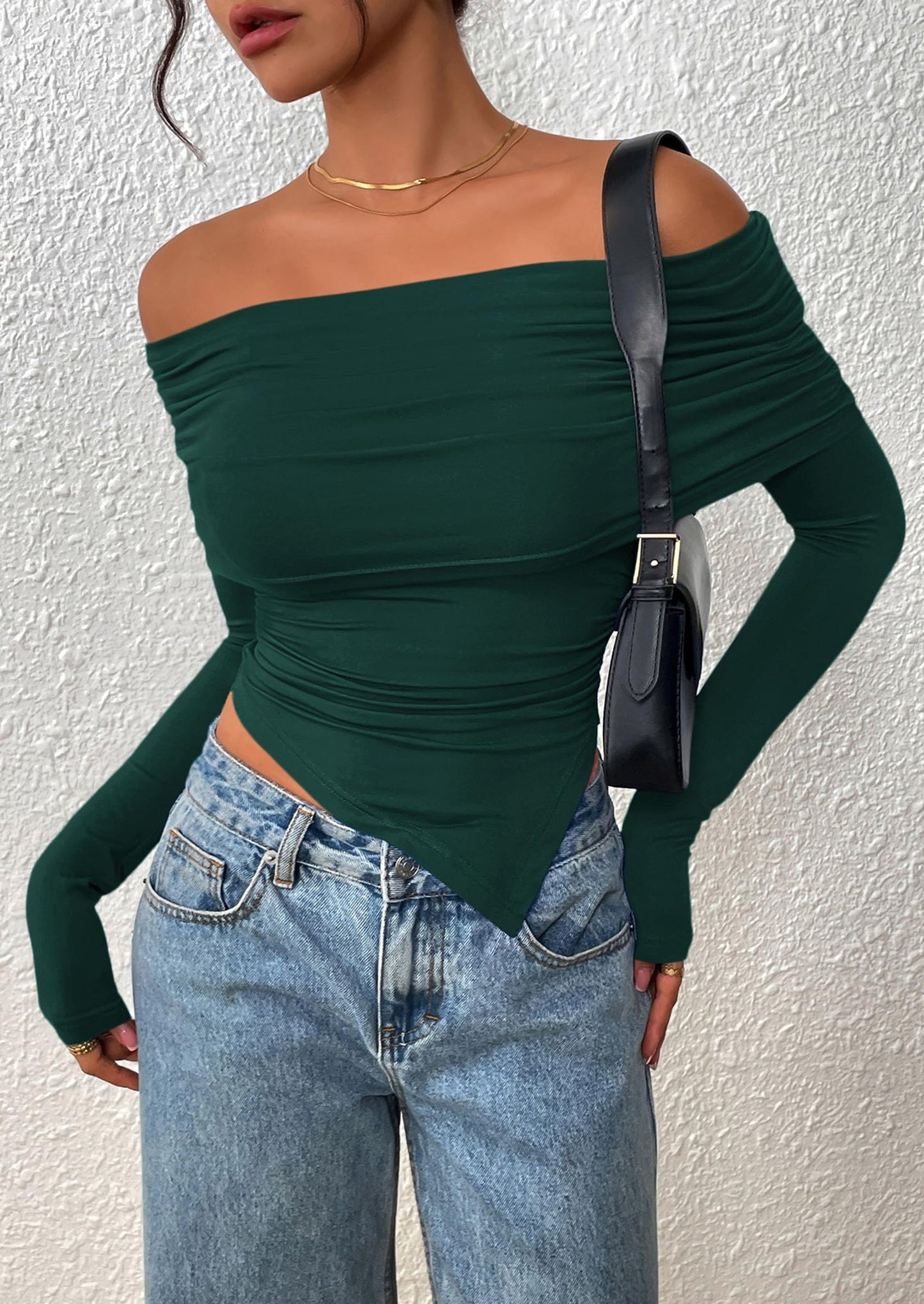 Women's Long Sleeve Shirts Off Shoulder Tops Going Out Slim Fitted Y2K Blouses Fall Fashion Clothes