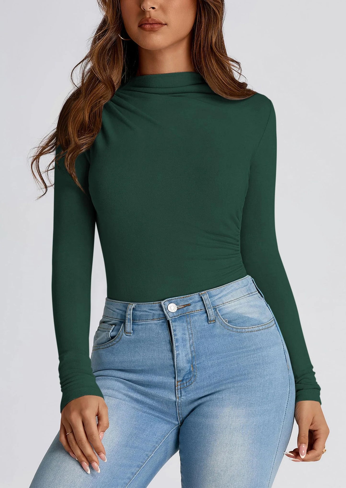 Womens Fall Y2K Going Out Crop Tops Long Sleeve Mock Neck Ruched Slim Fitted Basic Trendy Casual T Shirts Blouse