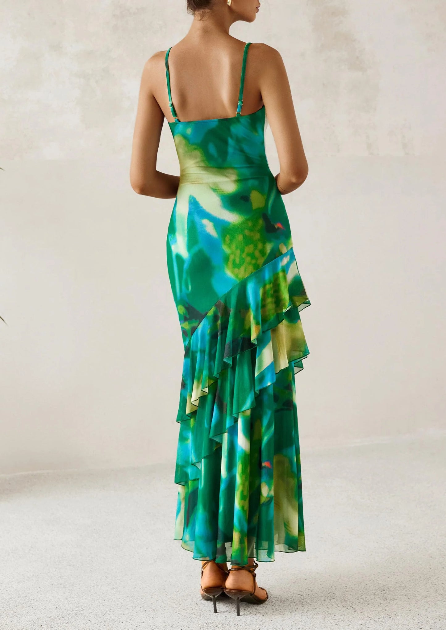 Maxi Dresses for Women Floral Beach Sundress Spaghetti Strap Tiered Wedding Guest Long Dress
