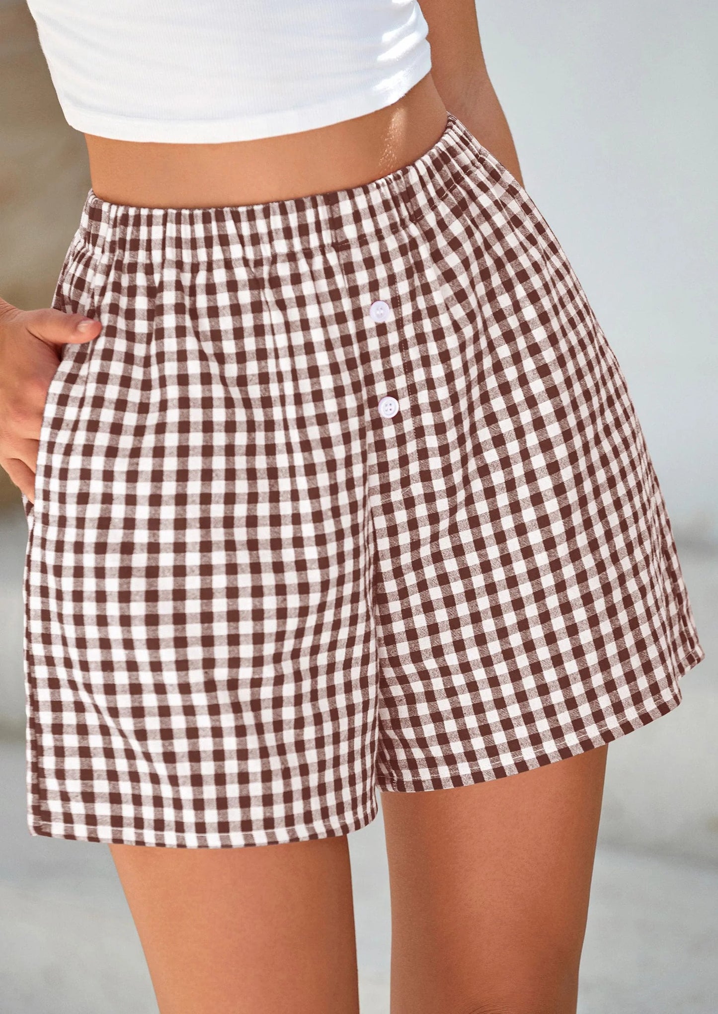 Womens Shorts Boxers Summer Gingham Pajama Lounge Sleep Y2K Plaid Pj Shorts Beach Bottoms