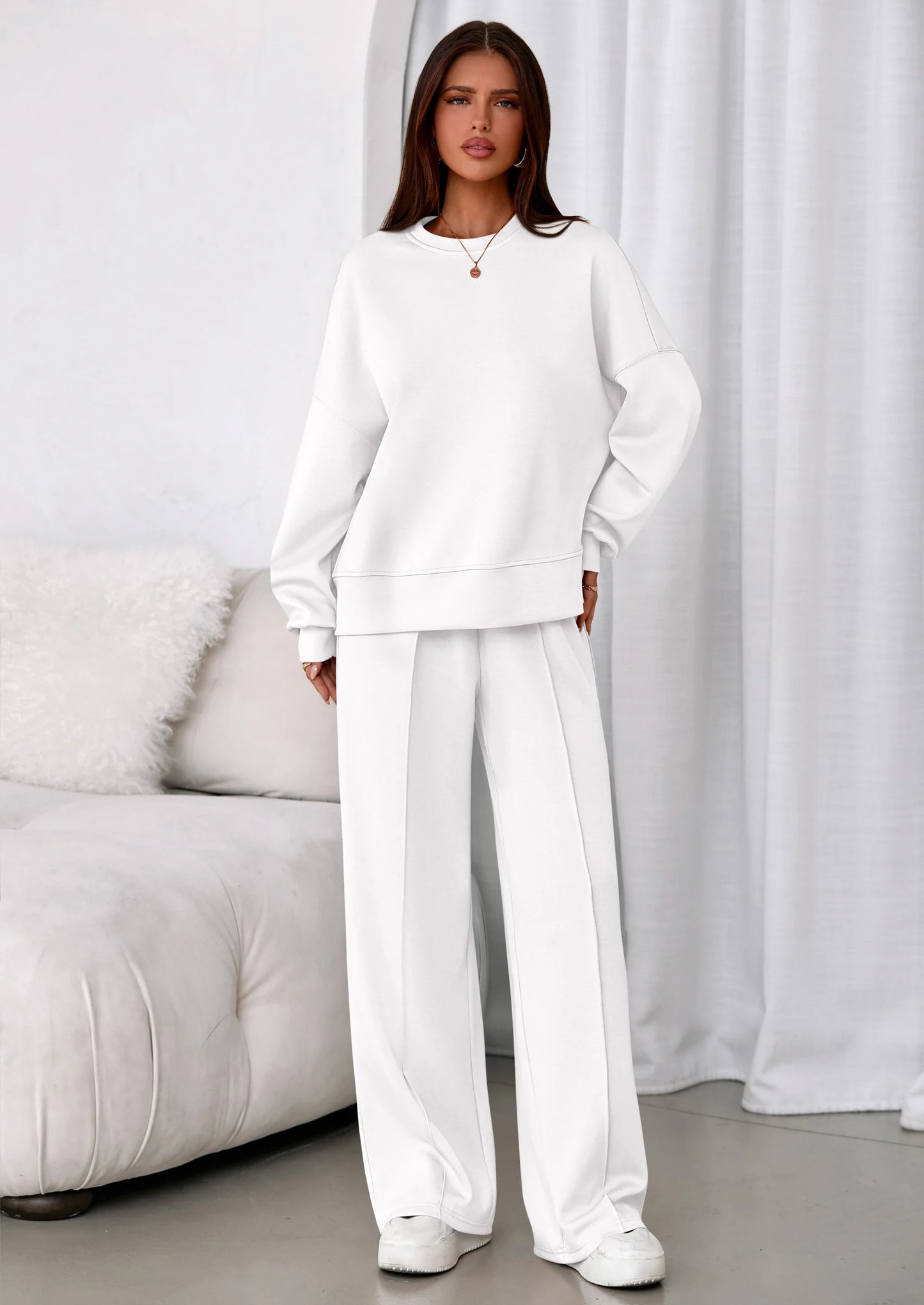 2 Piece Sets For Women Fall Trendy Long Sleeve Sweatshirt Wide Leg Pants Loungewear Set Matching Sweatsuit