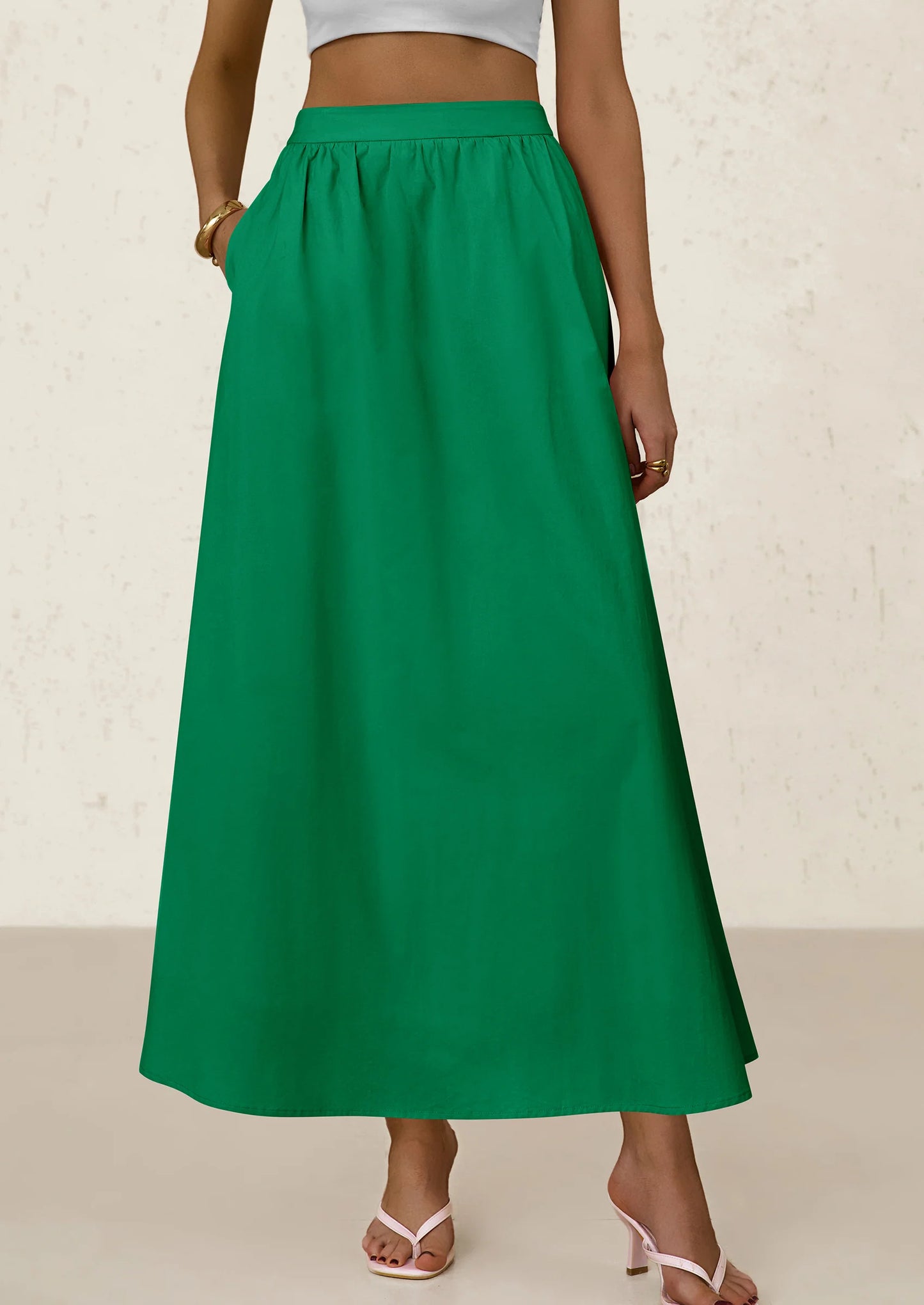 Women's Maxi Skirts Summer Trendy Ruffle High Waisted Casual Long Flowy Skirt with Pockets