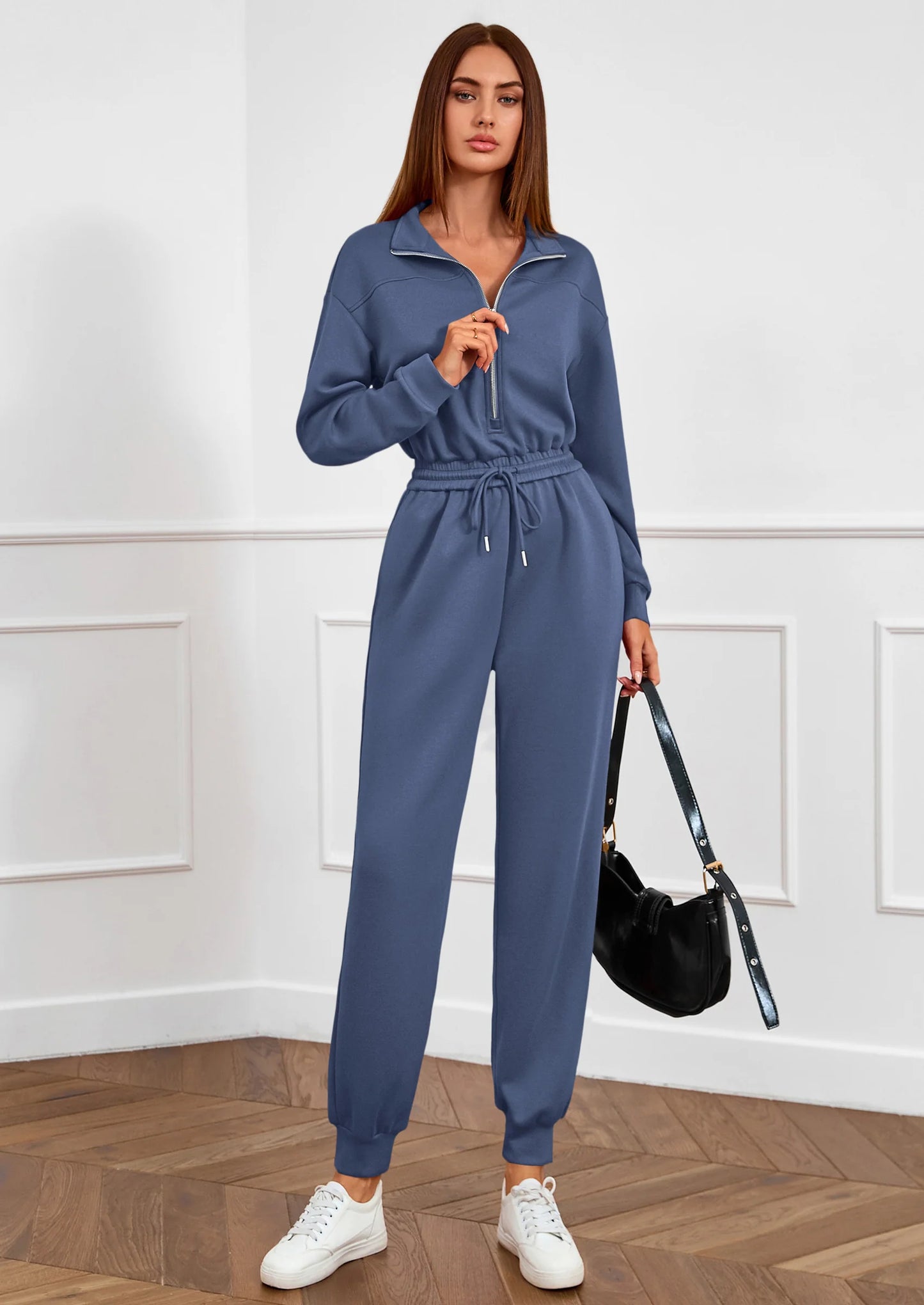 Long Sleeve Jumpsuits for Women Casual  Fall Fashion Zip Up Pant Rompers One Piece Sweatsuits Travel Outfits
