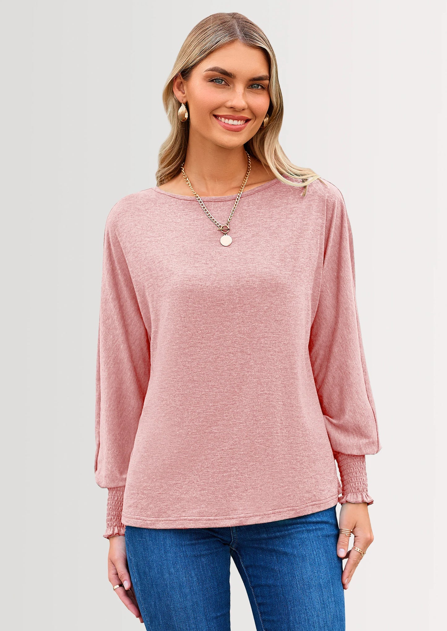Women's Spring Fashion T Shirts Puff Long Sleeve Crewneck Casual Basic Tee Tops Blouses