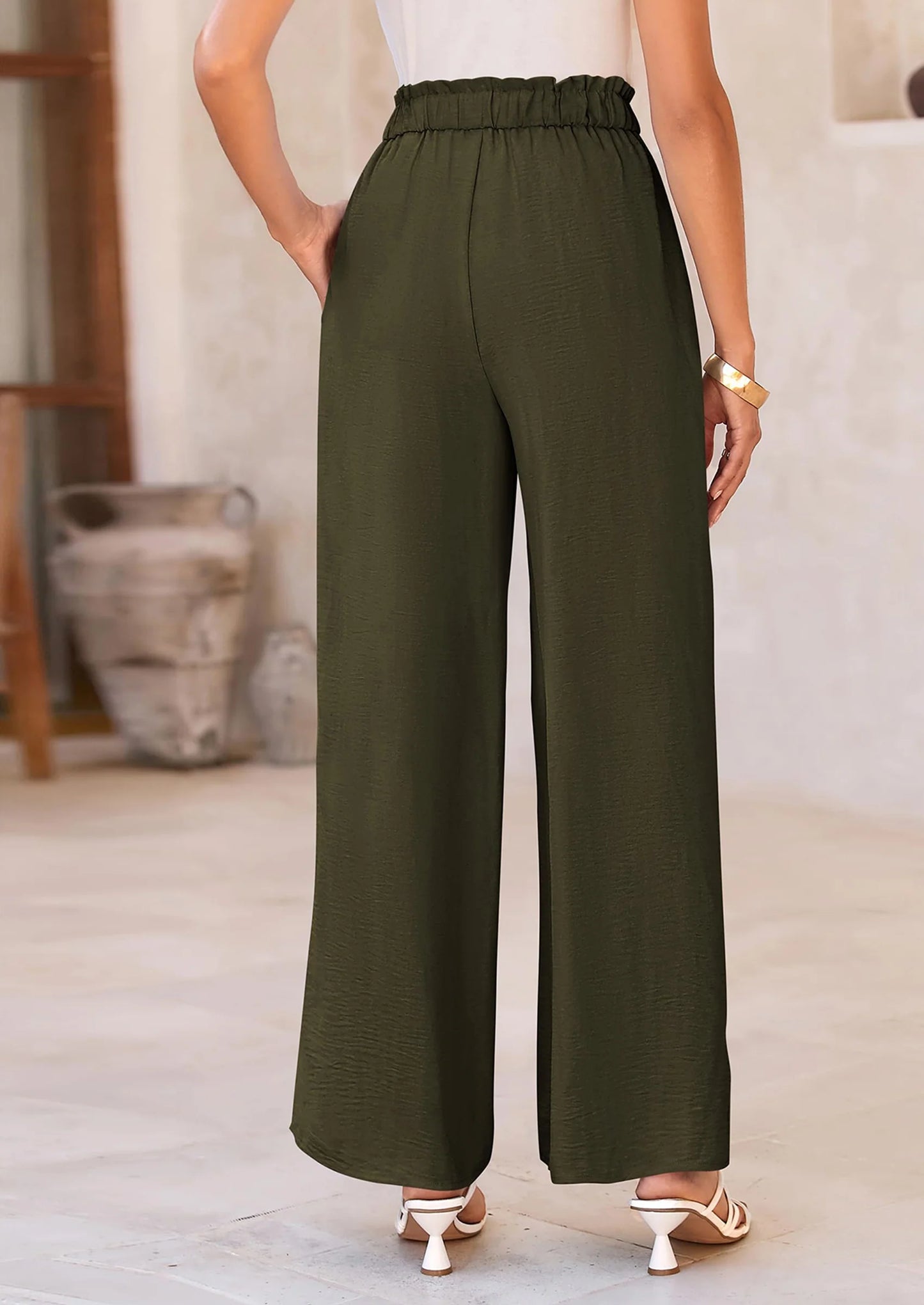Women's Wide Leg Work Pants Business Casual High Waisted Loose Palazzo Trouser Summer Clothes