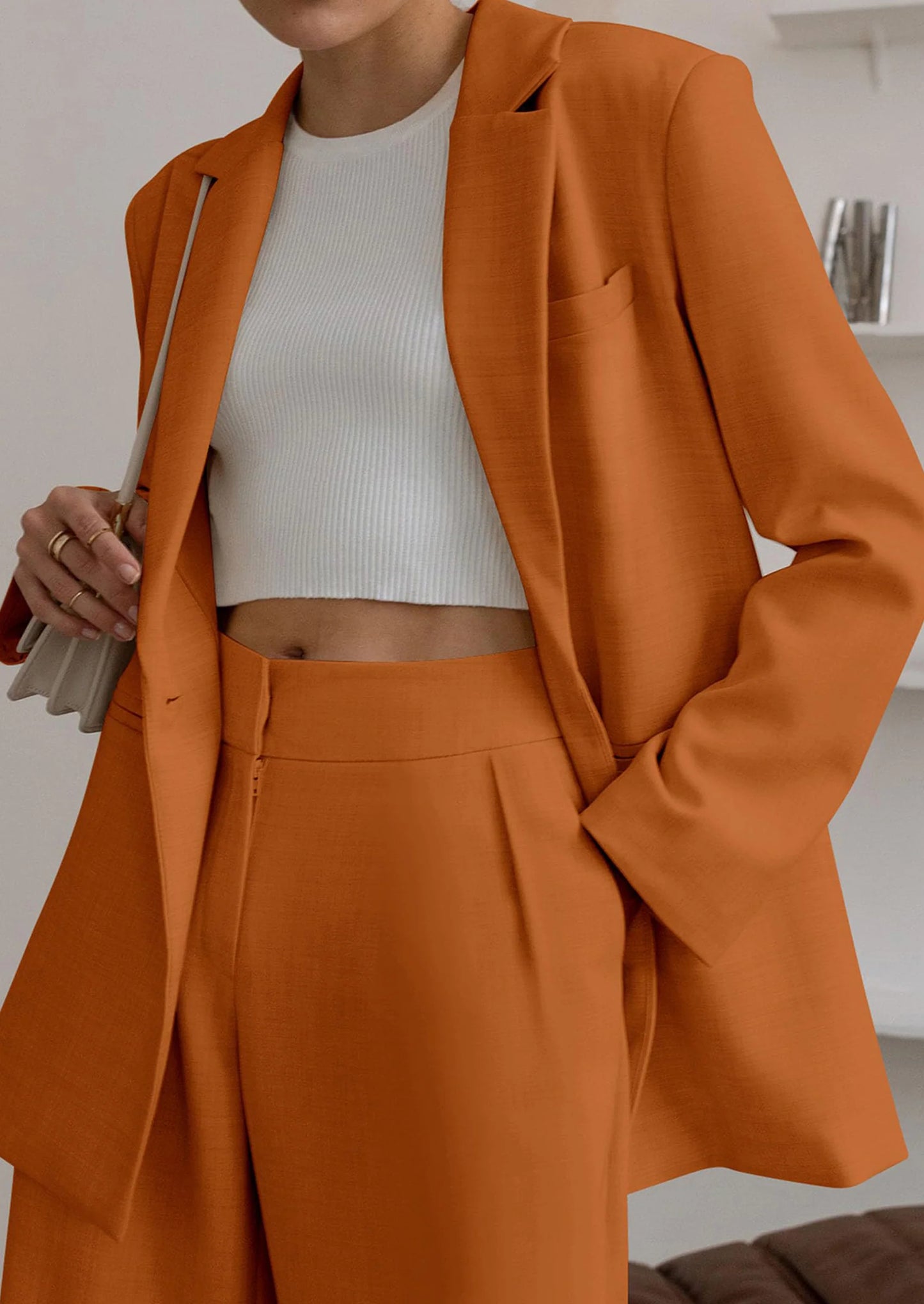 Women's Fall Two Piece Outfits Dressy Blazer Jacket and Wide Leg Pants Pockets Business Casual Office Suit Sets