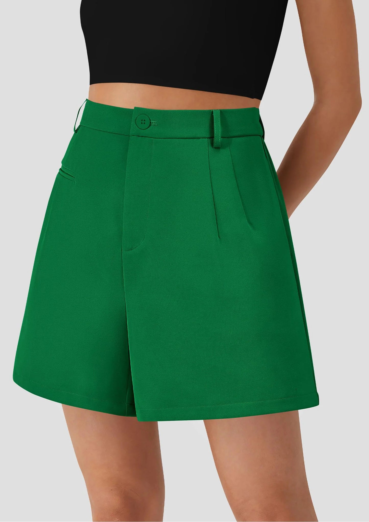 Shorts for Women Dressy Summer Elastic High Waisted Wide Leg Business Casual Work Shorts with Pockets