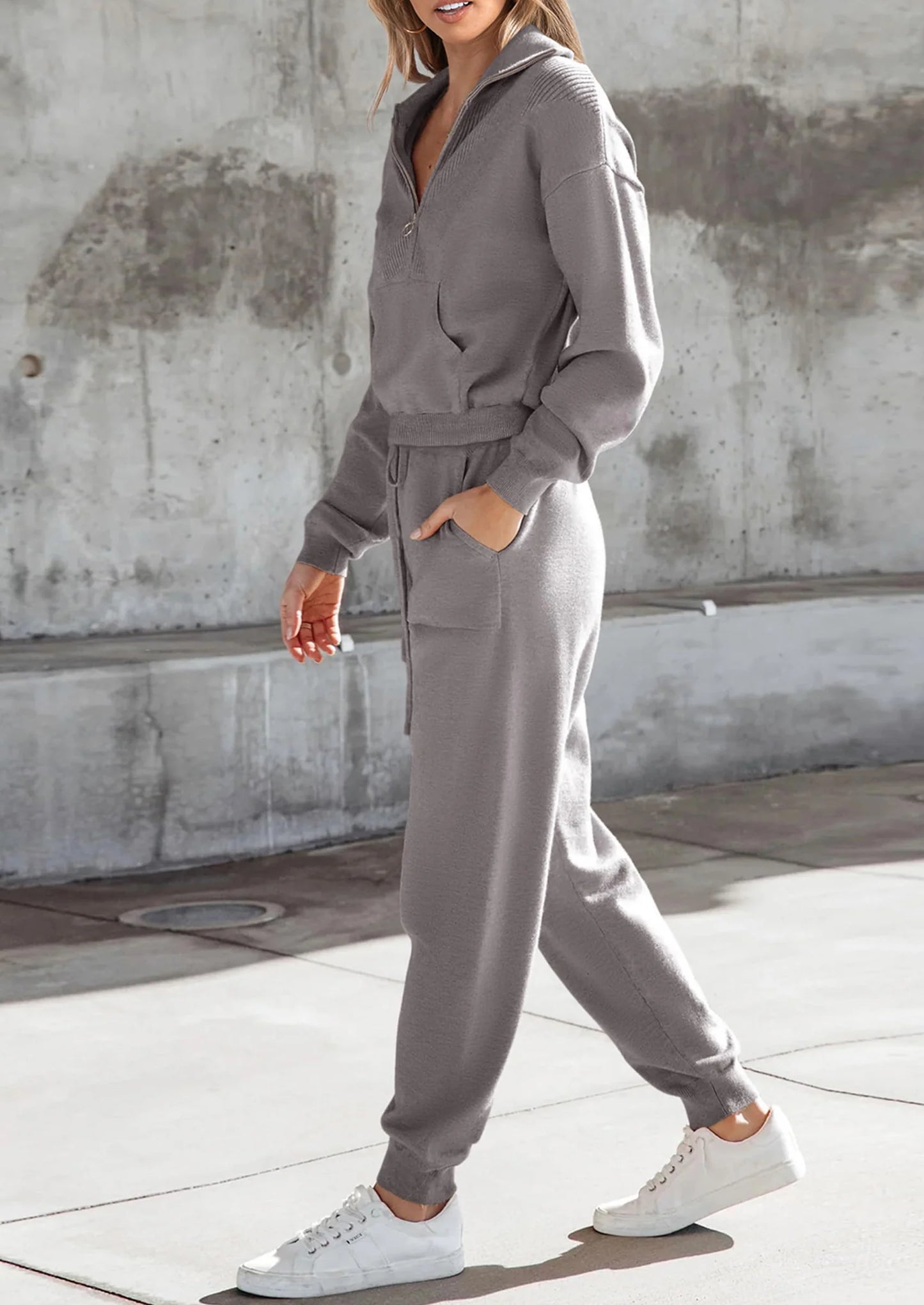 Women's 2 Piece Sweater Set Pullover Zip Up Sweatshirt Jogger Sweatpants Tracksuit Casual Outfit