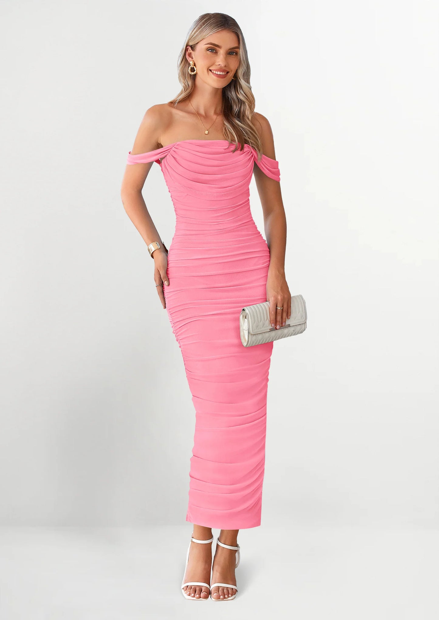 Womens Off The Shoulder Dress Ruched Bodycon Sleeveless Split Cocktail Party Maxi Dresses