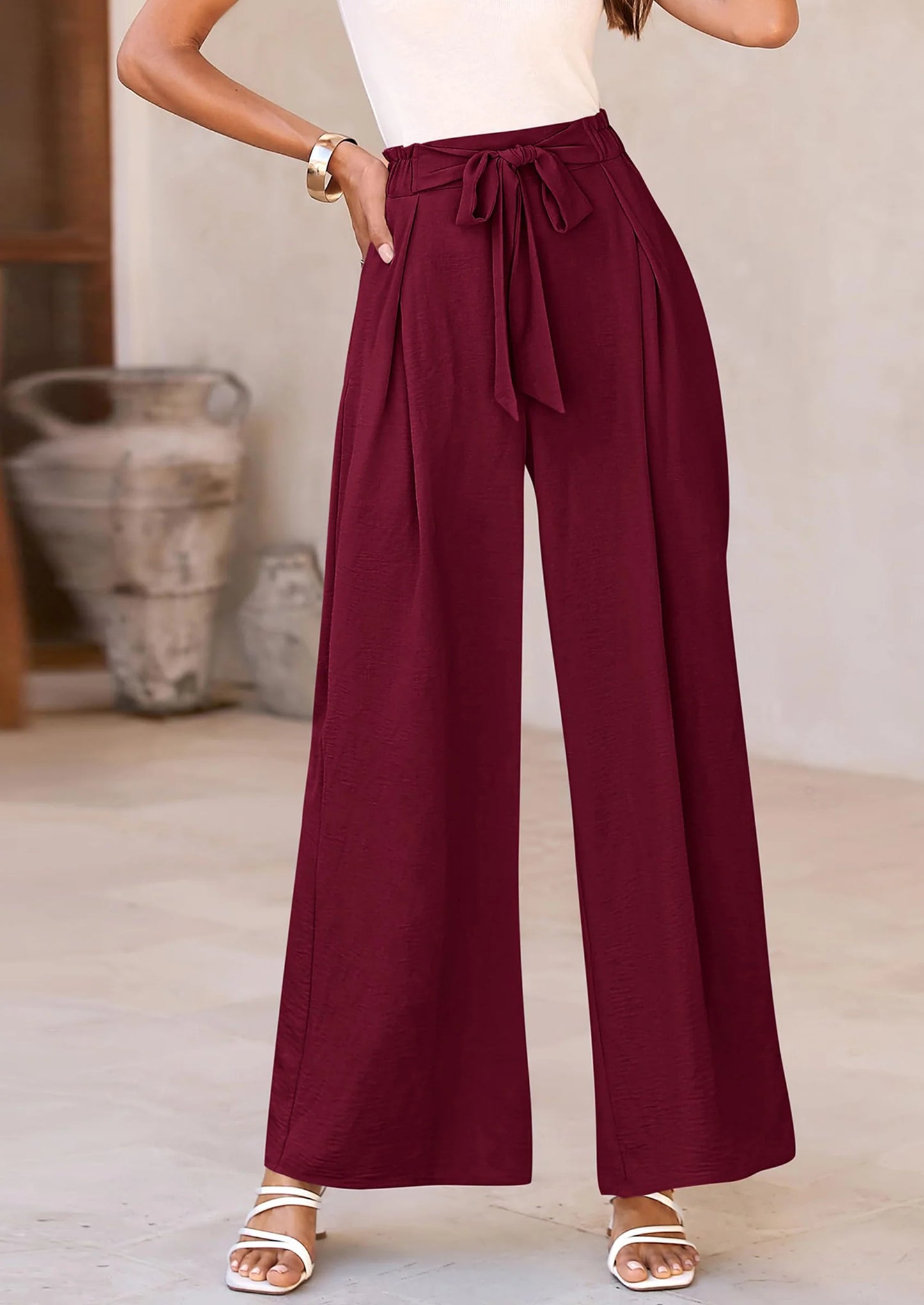 Women's Wide Leg Work Pants Business Casual High Waisted Loose Palazzo Trouser Summer Clothes