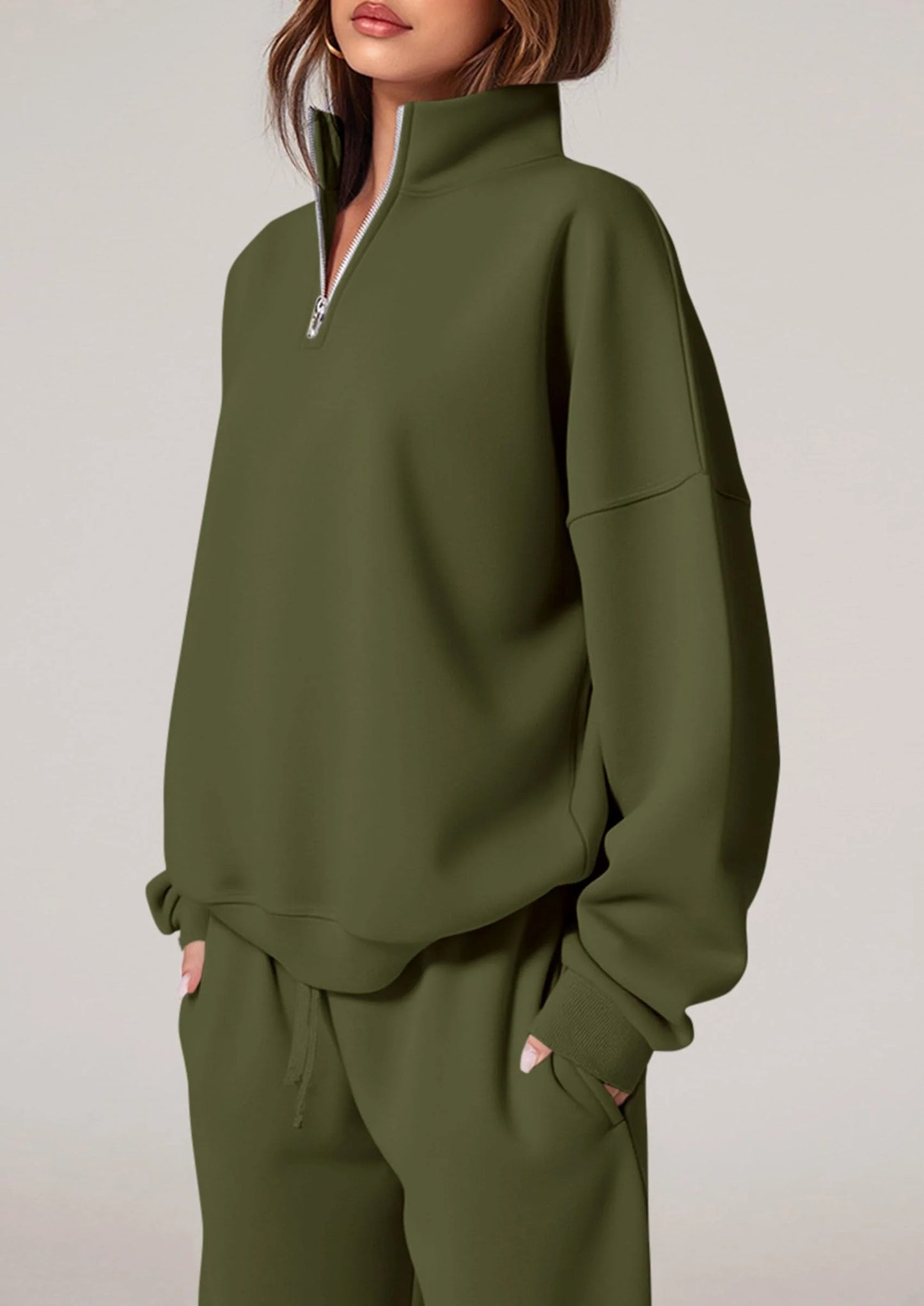 Womens Casual Two Piece Sets Fall Outfits Quarter Zip Sweatshirts Straight Leg Pants Sweatsuits Tracksuit
