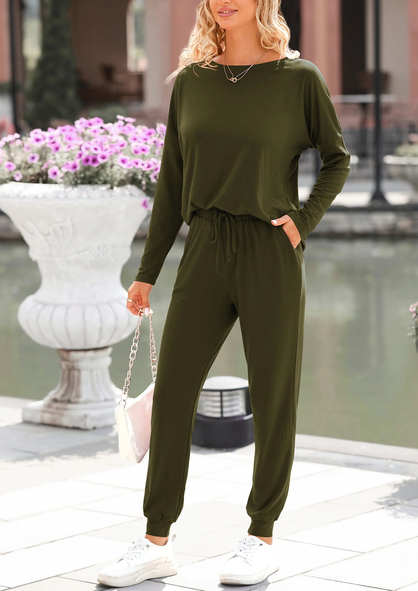 Lounge Outfit Long Sleeve Crewneck Pullover Tops High Waisted Pants Set Tracksuit