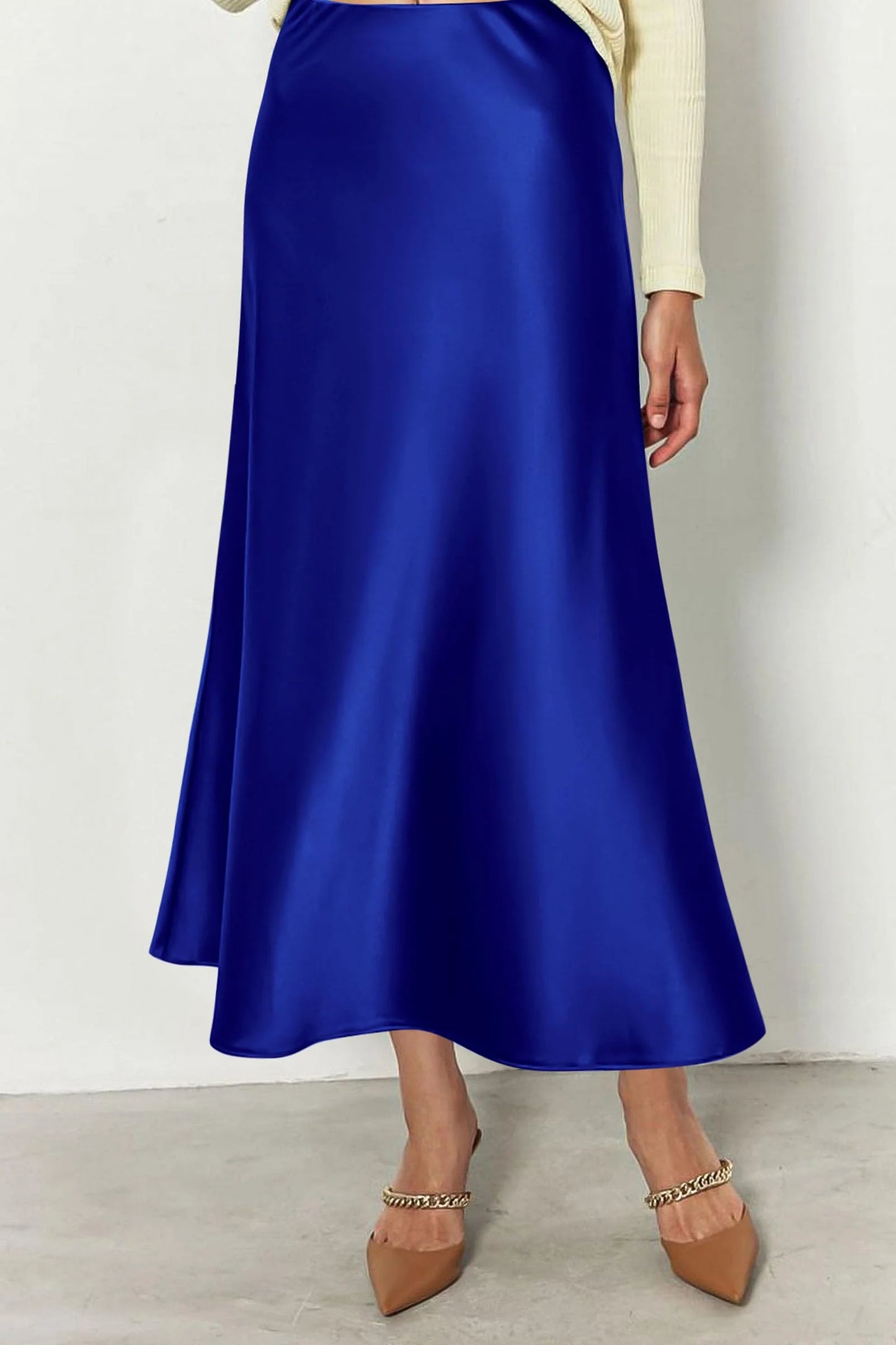 Women's Satin Skirts Dressy Casual Fall High Waisted Cocktail Wedding Flowy Elegant A Line Midi Skirt