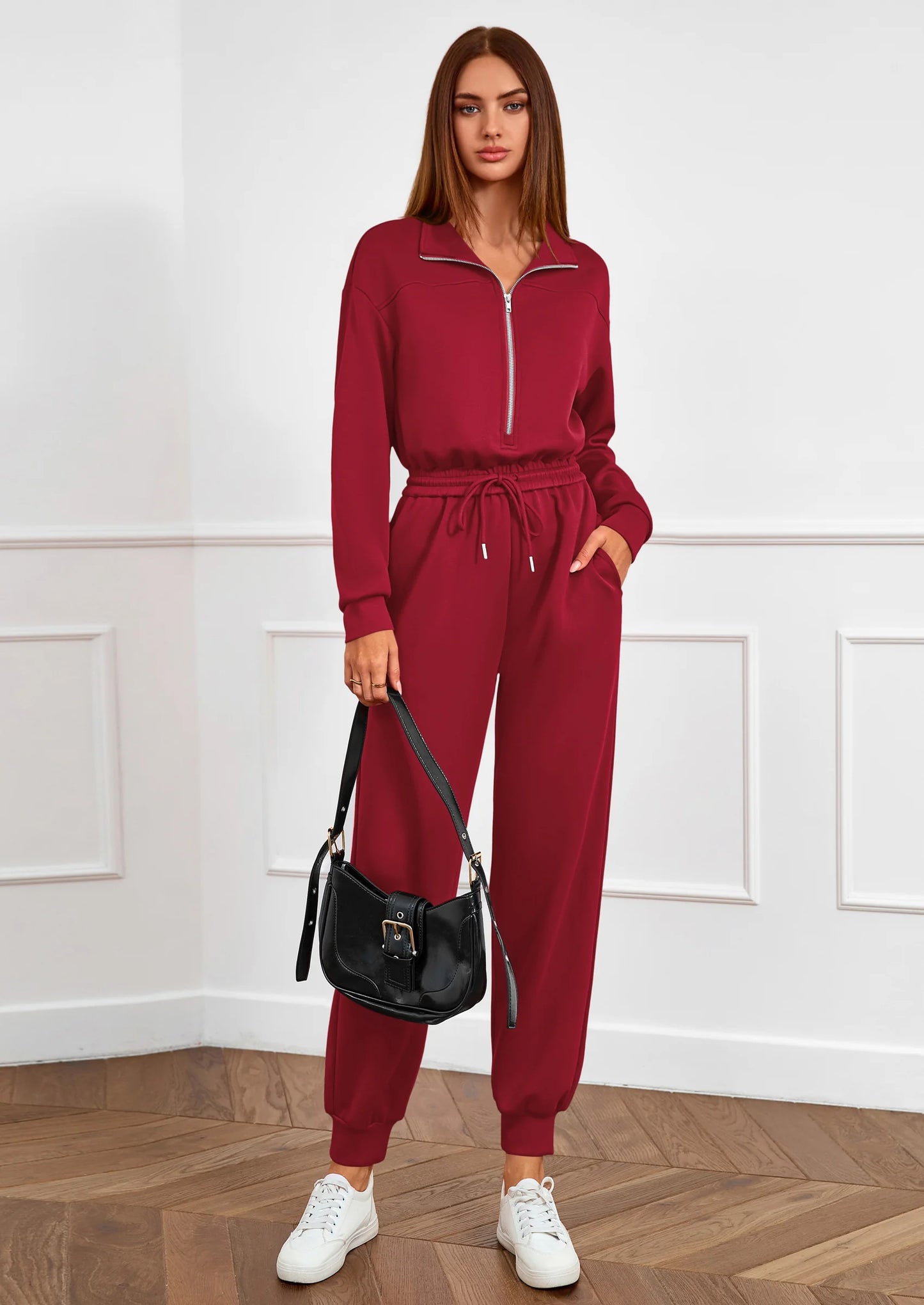 Long Sleeve Jumpsuits for Women Casual  Fall Fashion Zip Up Pant Rompers One Piece Sweatsuits Travel Outfits