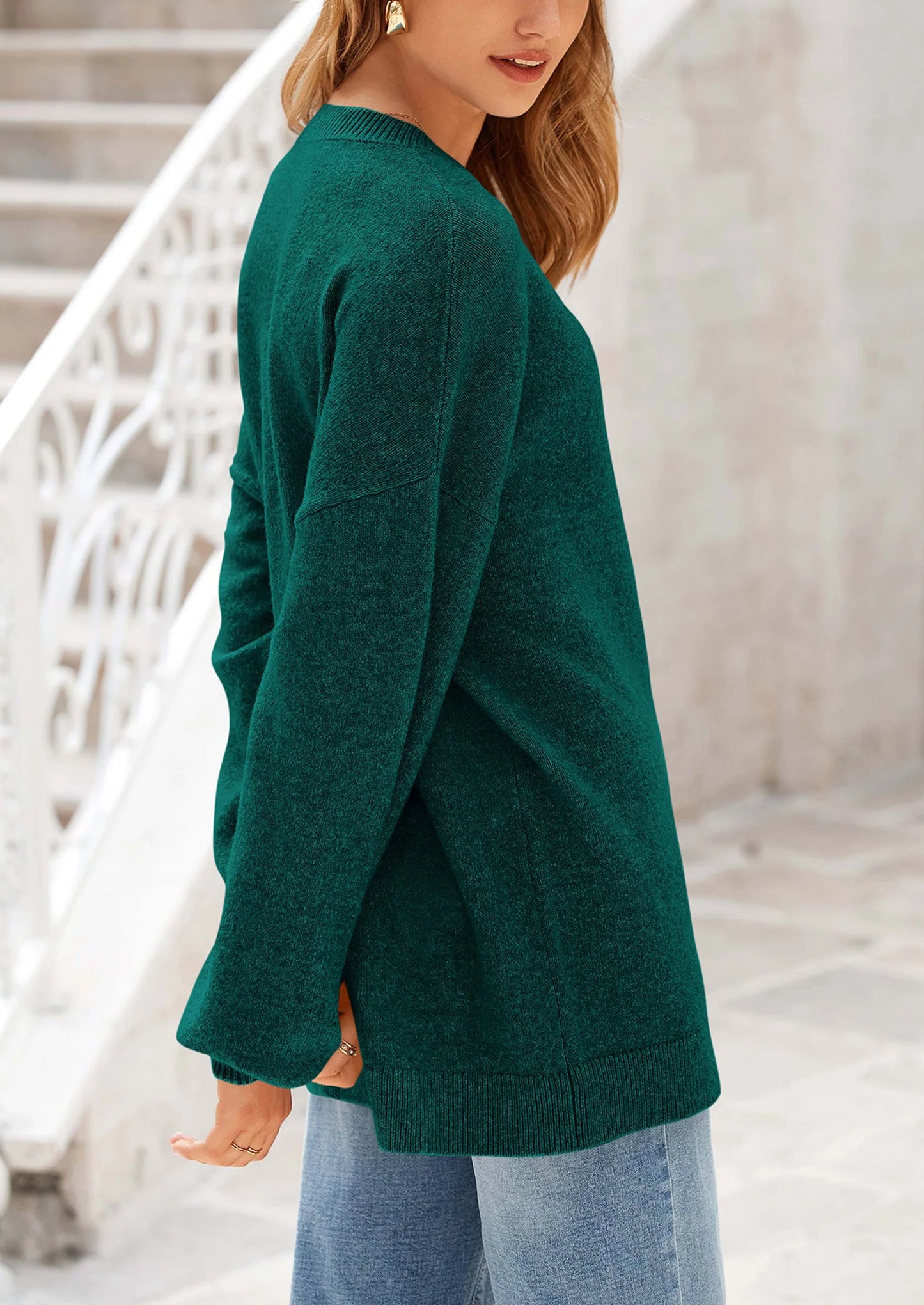 Women's Fall Sweaters Casual Crew Neck Long Sleeve Pullover Tops Ribbed Knit Loose Fit Winter Clothes