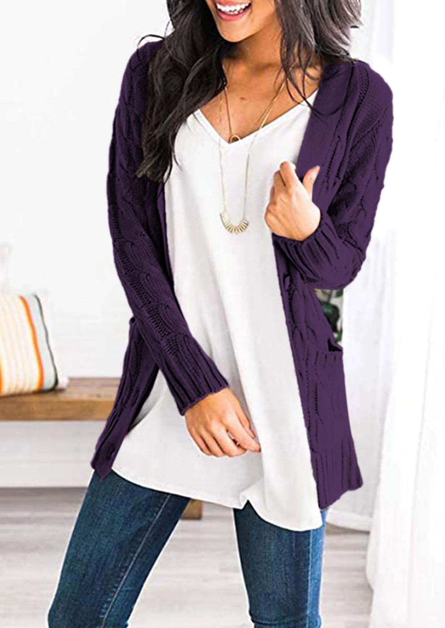 Women's Open Front Cardigan Sweaters Fall Fashion Button Down Cable Knit Chunky Winter Outerwear Coats