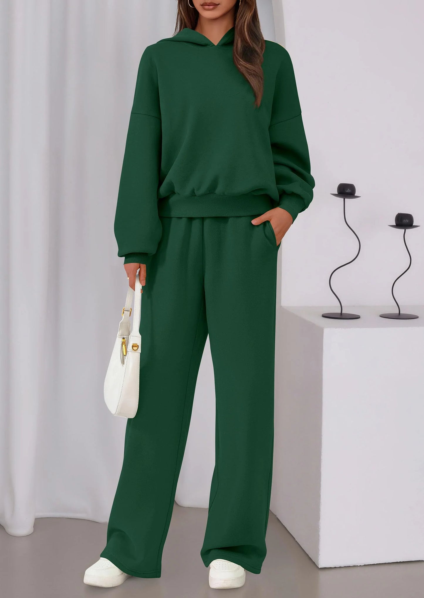 Womens Sweatsuits 2 Piece Set Casual Winter Long Sleeve Hoodie Loose Wide Leg Sweatpants Fall Tracksuit