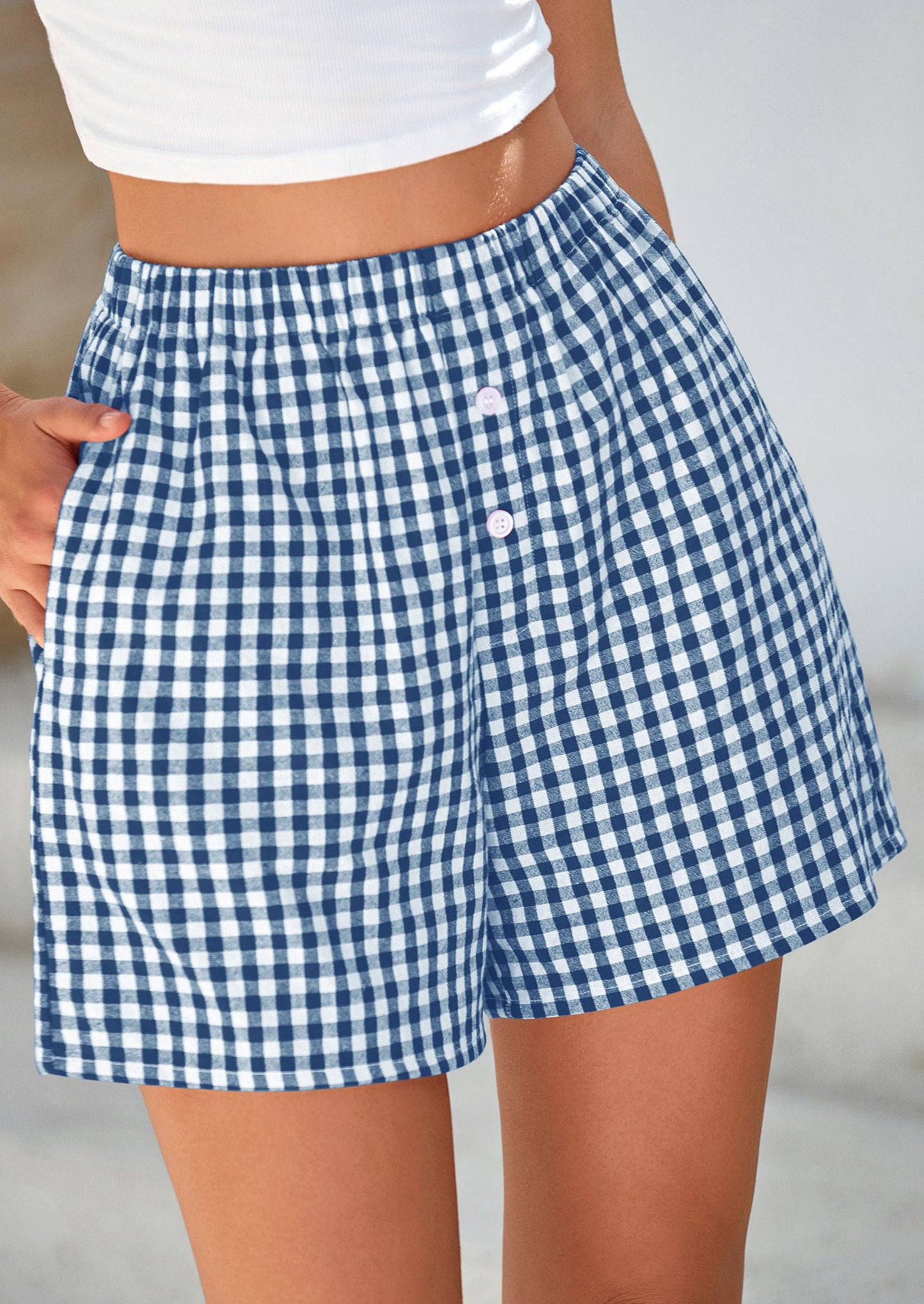 Womens Shorts Boxers Summer Gingham Pajama Lounge Sleep Y2K Plaid Pj Shorts Beach Bottoms