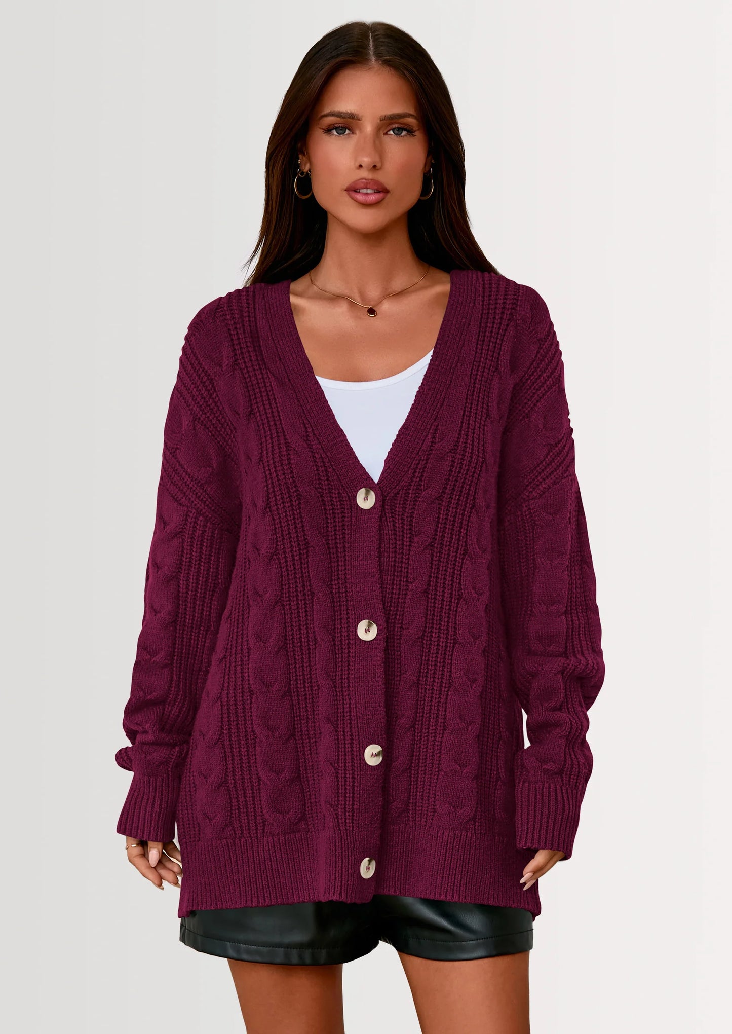 Women's Cable Knit Sweaters Fall Oversized Chunky Open Front Long Sleeve Cardigan Winter Coats