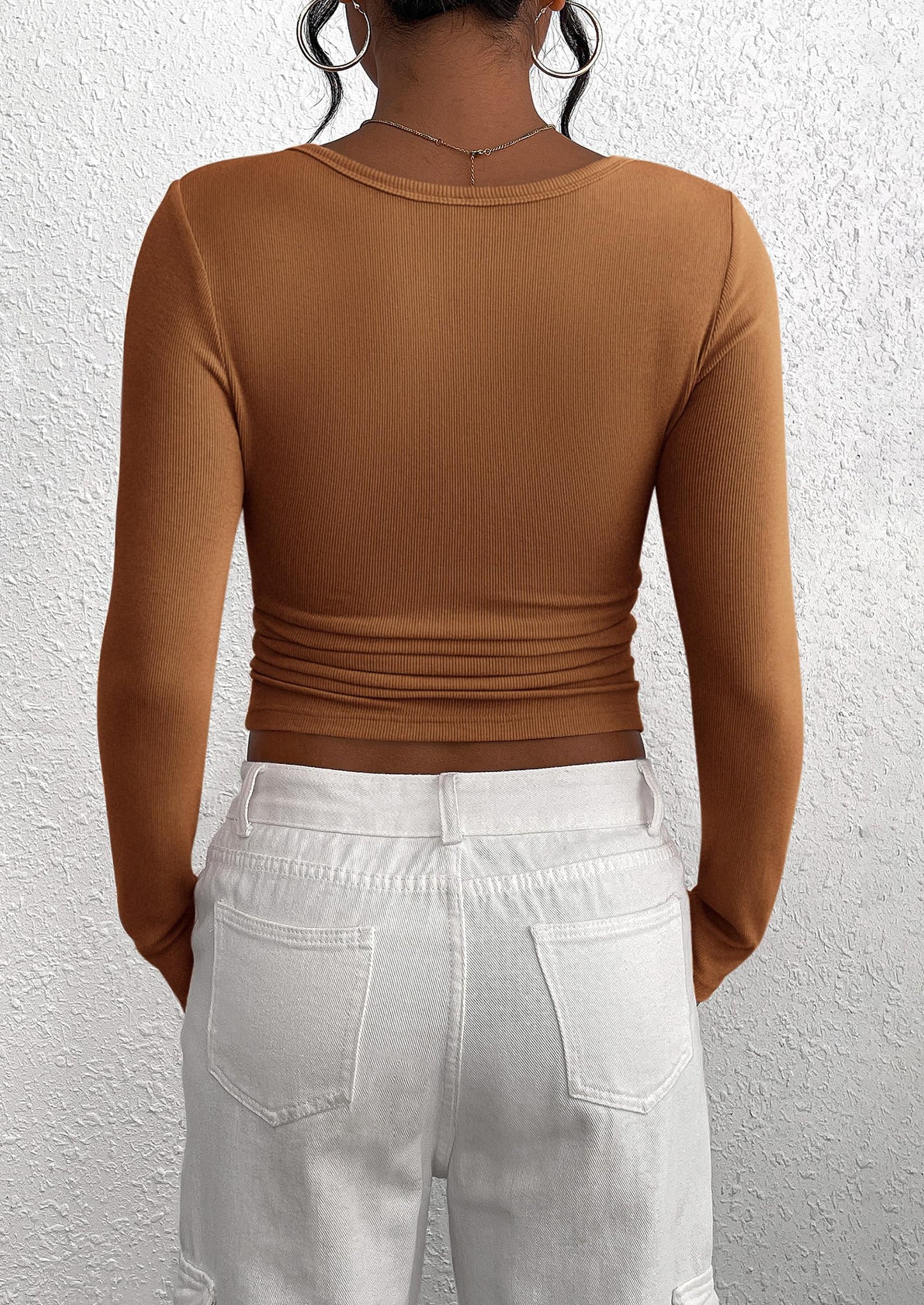 Women's Spring Fall Long Sleeve Henley T Shirts Button Ribbed Knit Slim Fit Casual Basic Tops Blouse