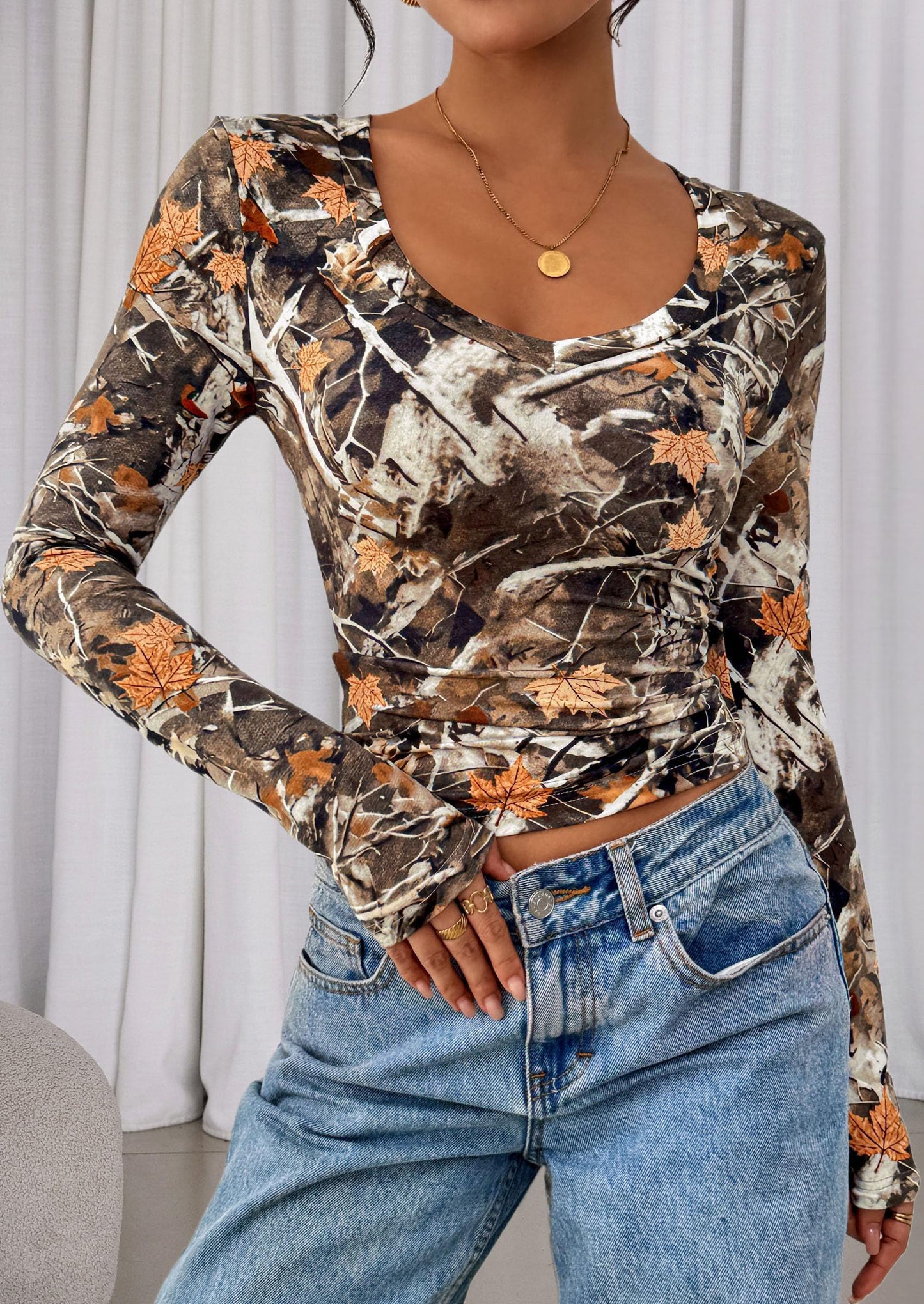 Womens Long Sleeve T Shirts Fall Trendy Deep V Neck Slim Fit Basic Crop Tops Casual Going Out Top