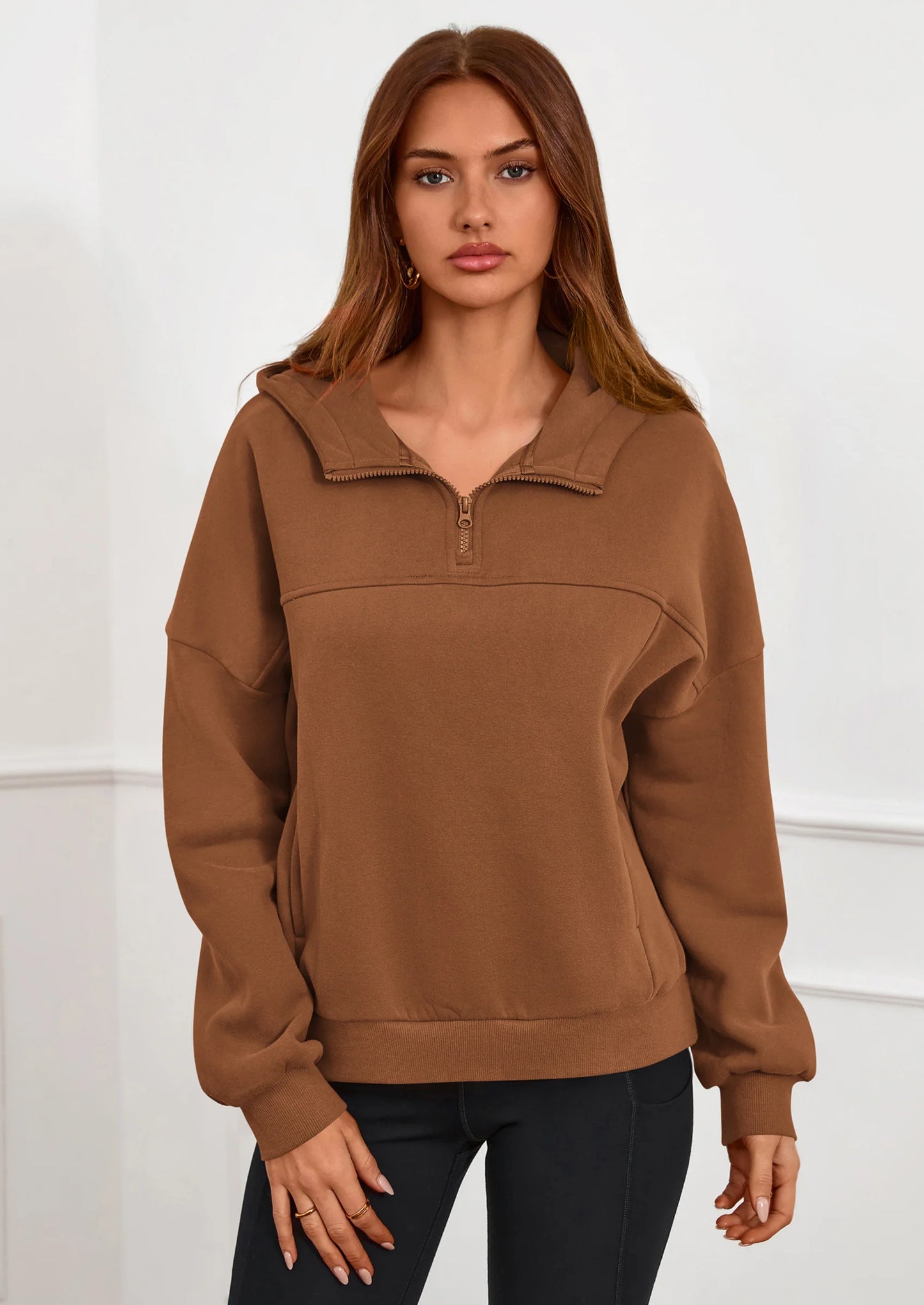 Womens Hoodies Cropped Fleece Sweatshirts Fall Fashion Quarter Zip Pullover Long Sleeve Tops Winter Clothes