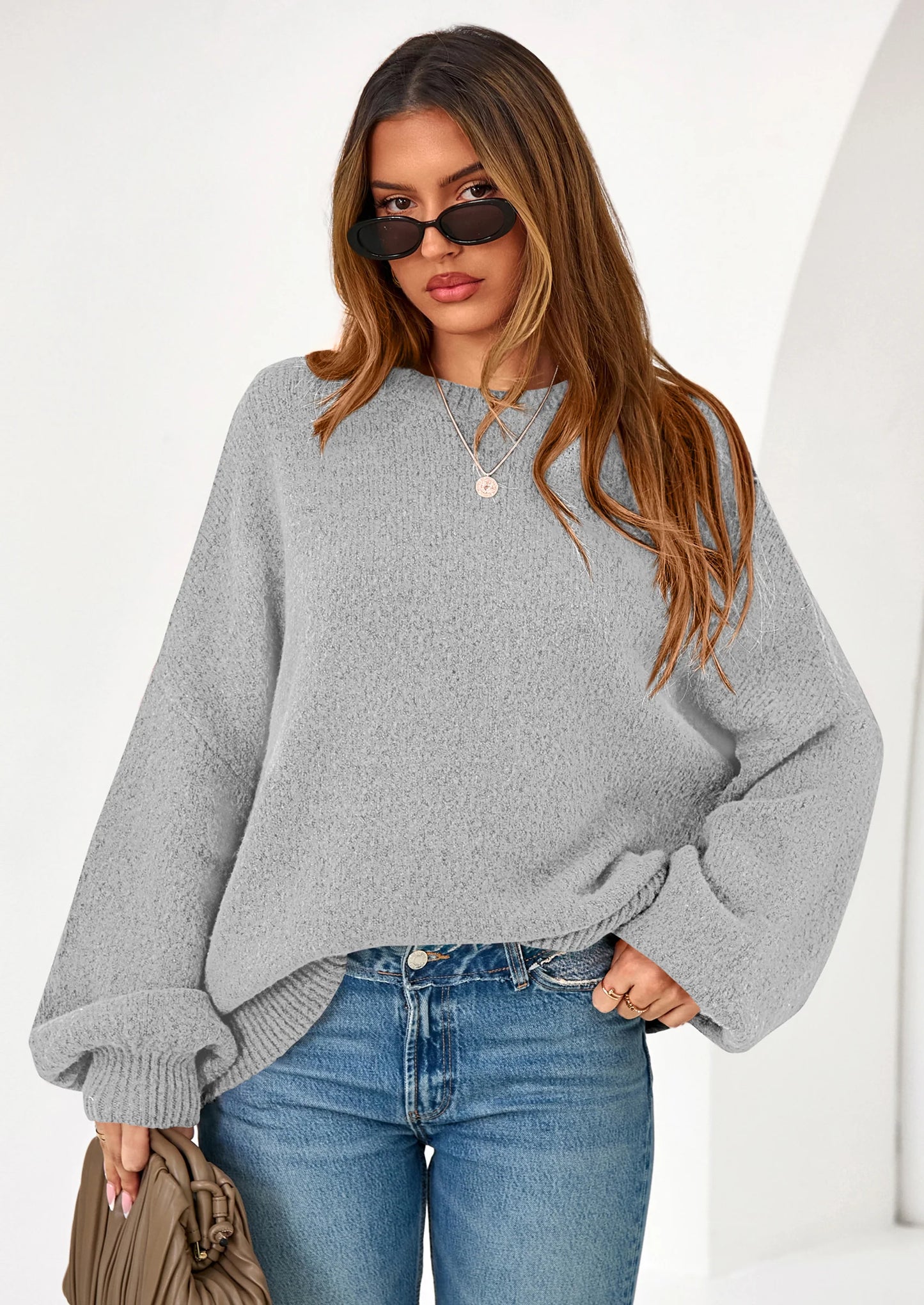 Sweaters for Women Fall Chunky Knit Long Sleeve Crew Neck Oversized Pullover Tops Winter Fashion Clothing