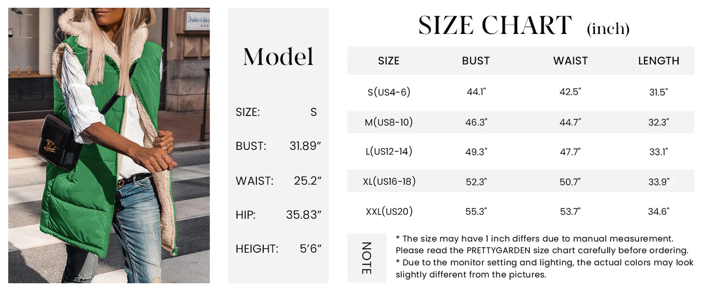 Womens Fall Reversible Vests Sleeveless Fleece Jacket Zip Up Hoodie Pockets Long Warm Winter Coat Outerwear