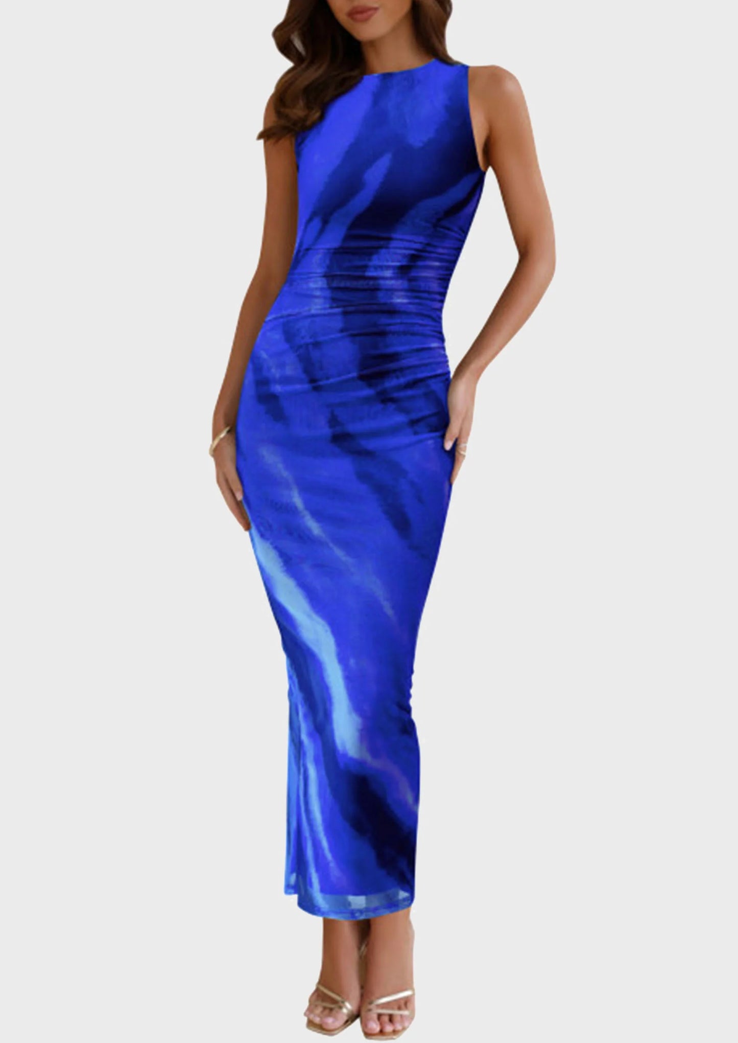 Wedding Guest Dresses for Women Spring Floral Bodycon Sleeveless Mesh Maxi Long Dress
