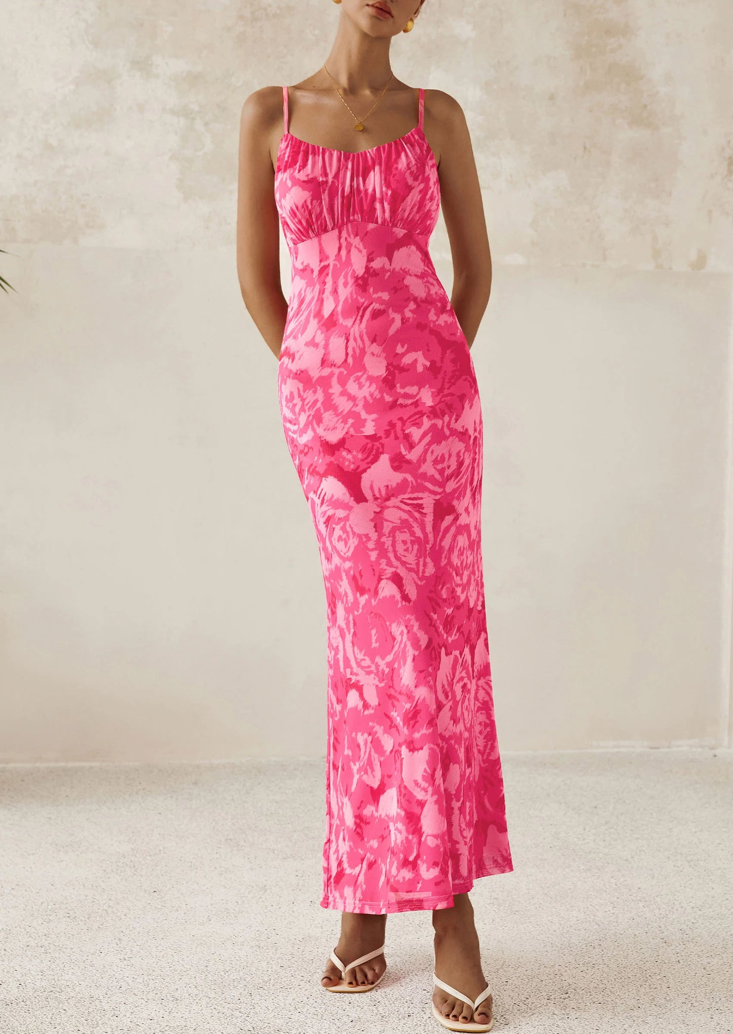 Women's Bodycon Maxi Dress Floral Sundress Sleeveless Spaghetti Strap Cocktail Party Dress