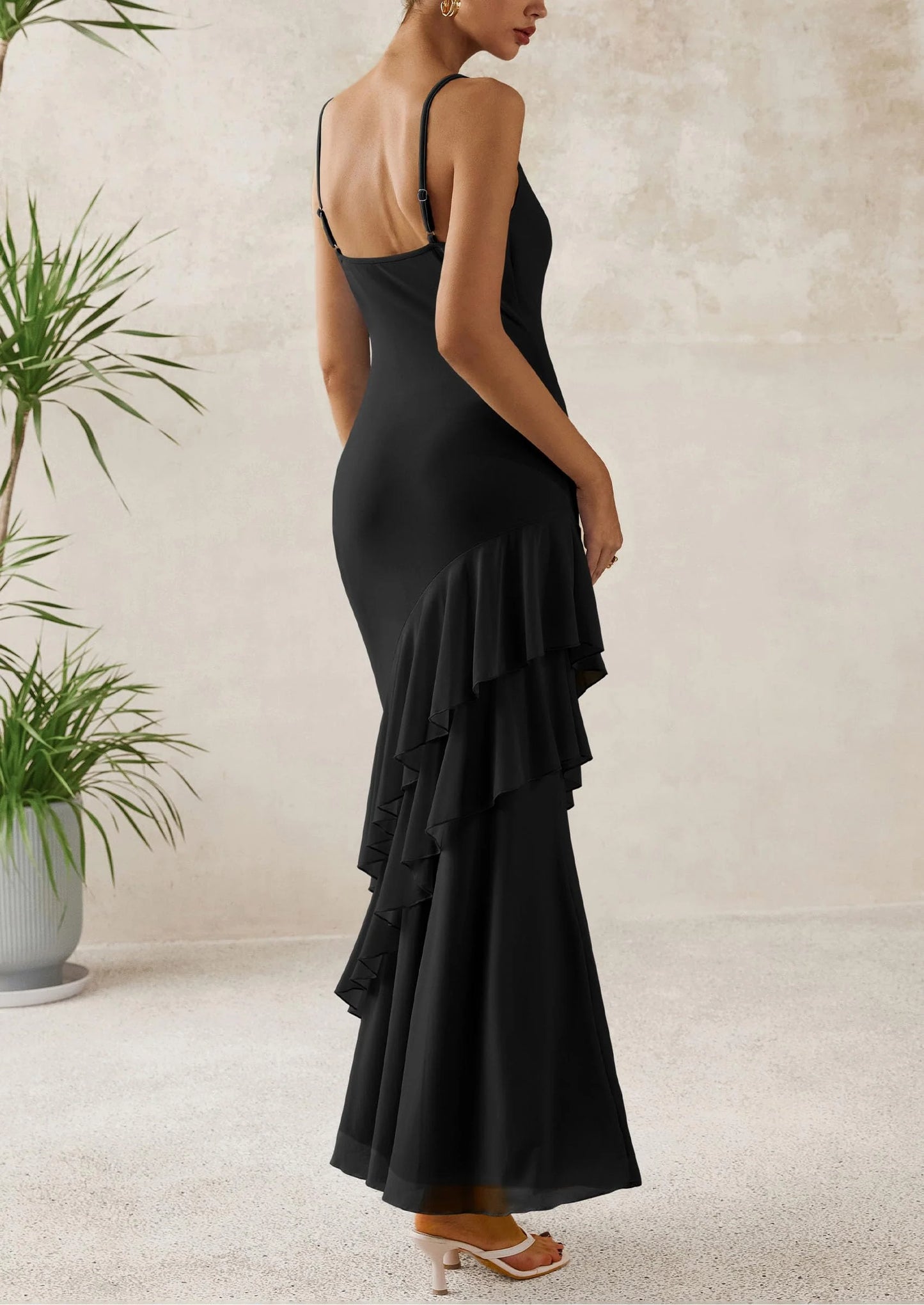Maxi Dresses for Women Floral Beach Sundress Spaghetti Strap Tiered Wedding Guest Long Dress