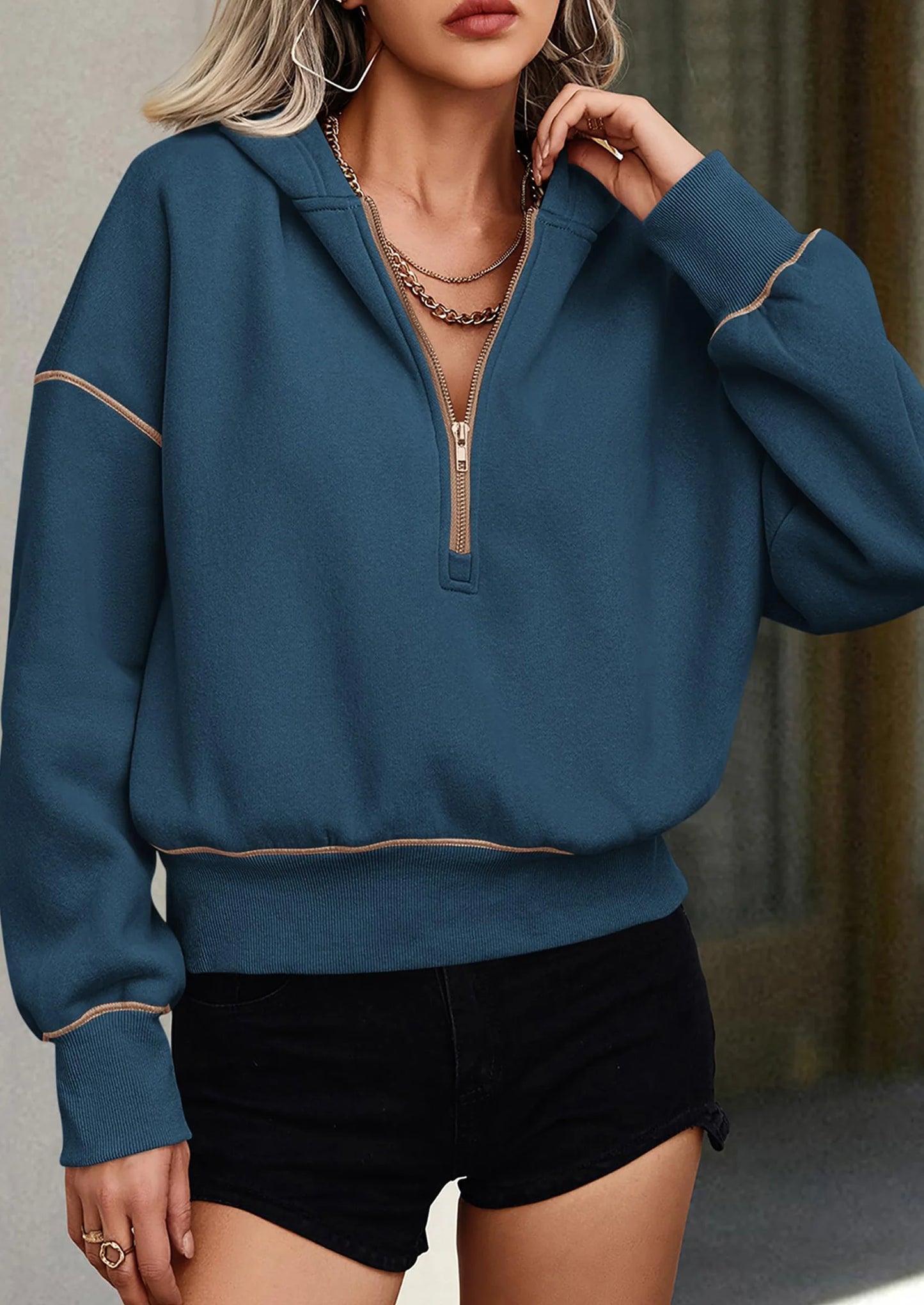 Women's Hooded Sweatshirts Long Sleeve Half Zip Cropped Hoodie Pullover Winter Fashion Clothes