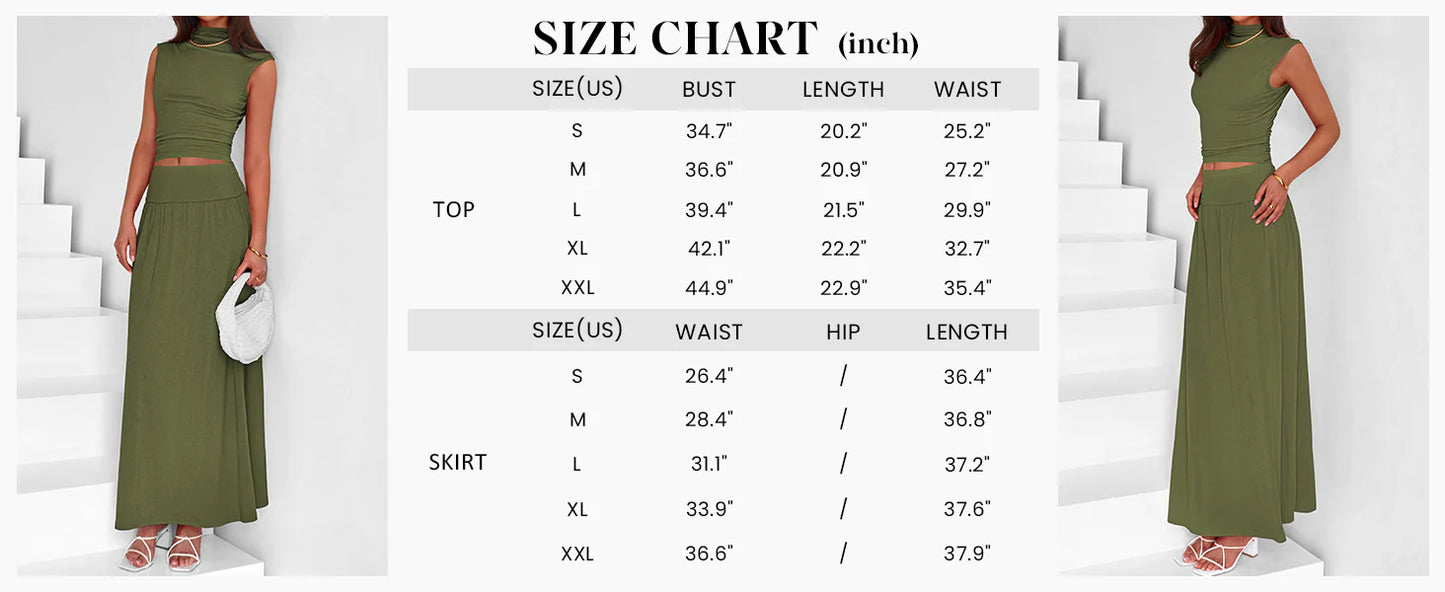 Womens Skirt Sets Summer Ruched Tank Tops Ruffle Maxi Skirts Wedding Guest Matching 2 Piece Outfits