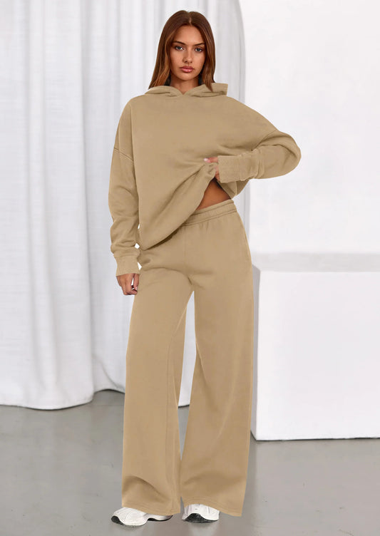Womens Sweatsuits 2 Piece Set Casual Winter Long Sleeve Hoodie Loose Wide Leg Sweatpants Fall Tracksuit