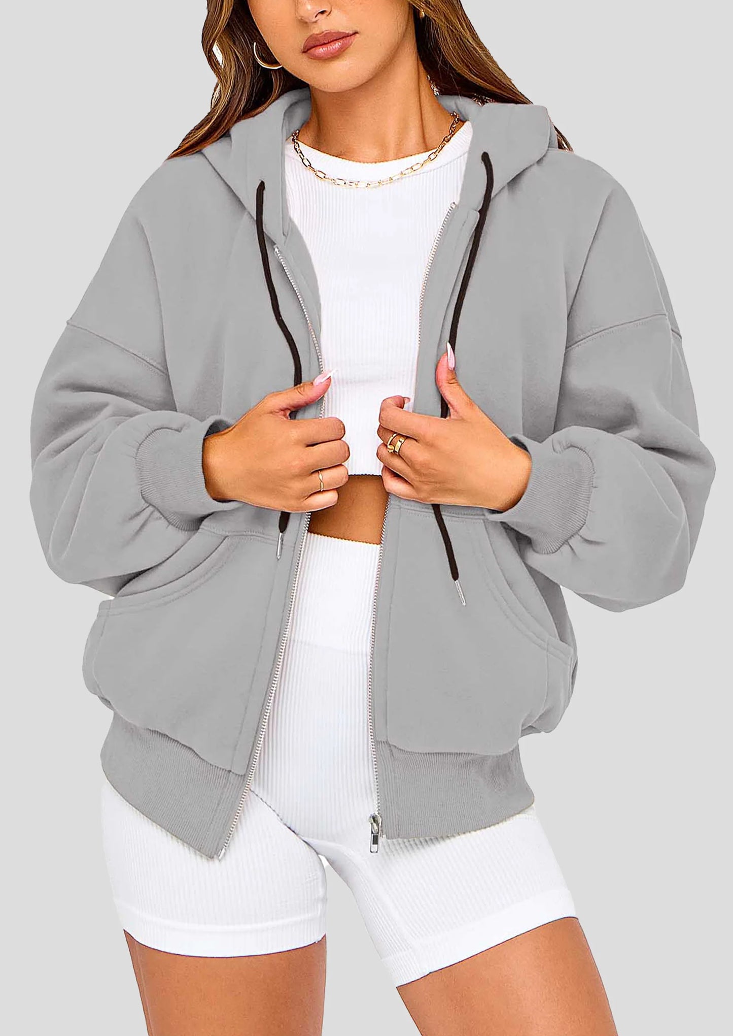 Women's Fall Oversized Hoodies Sweatshirt Long Sleeve Zip Up Pockets Loose Fit Y2K Winter Jackets Coat