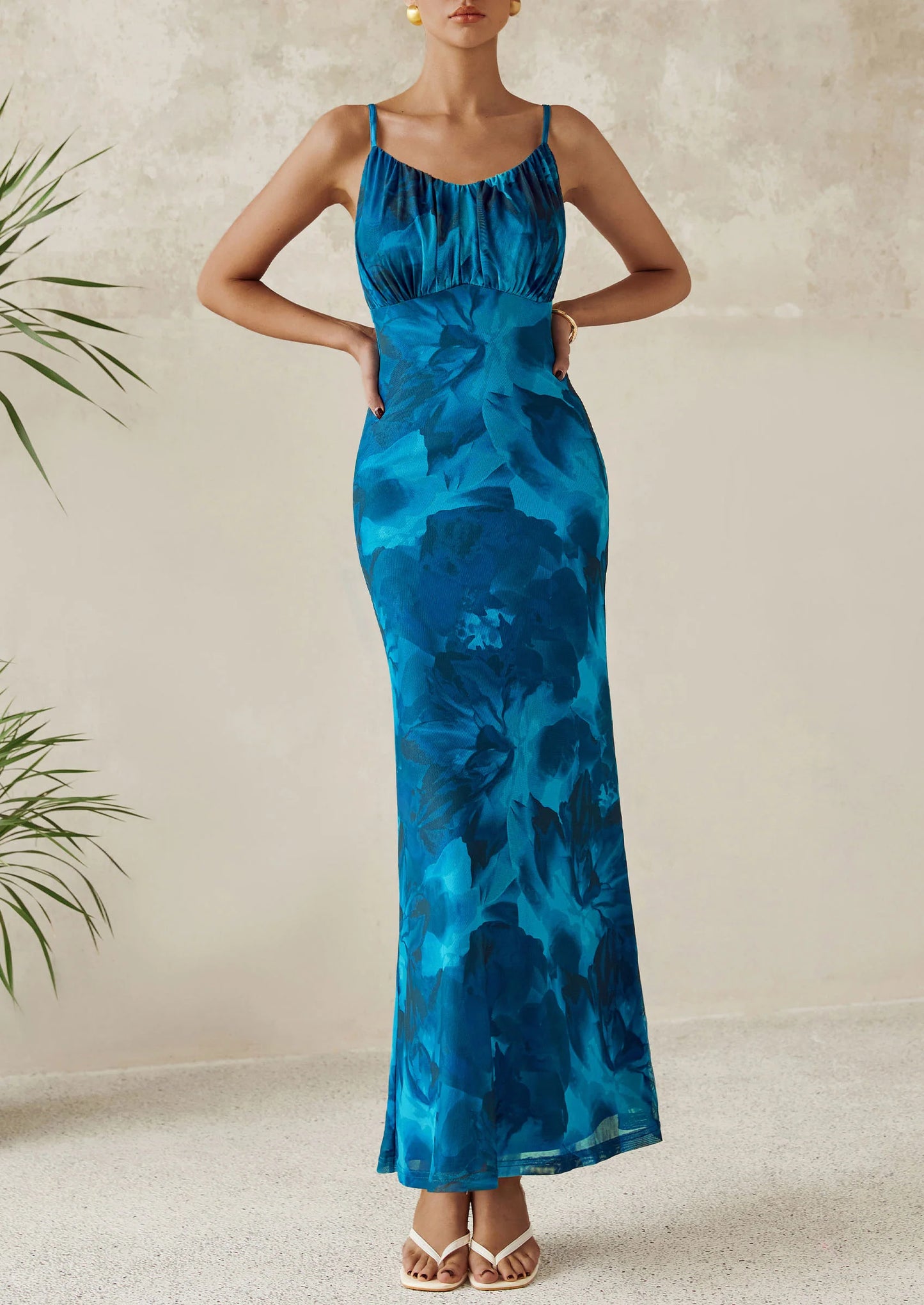 Women's Bodycon Maxi Dress Floral Sundress Sleeveless Spaghetti Strap Cocktail Party Dress
