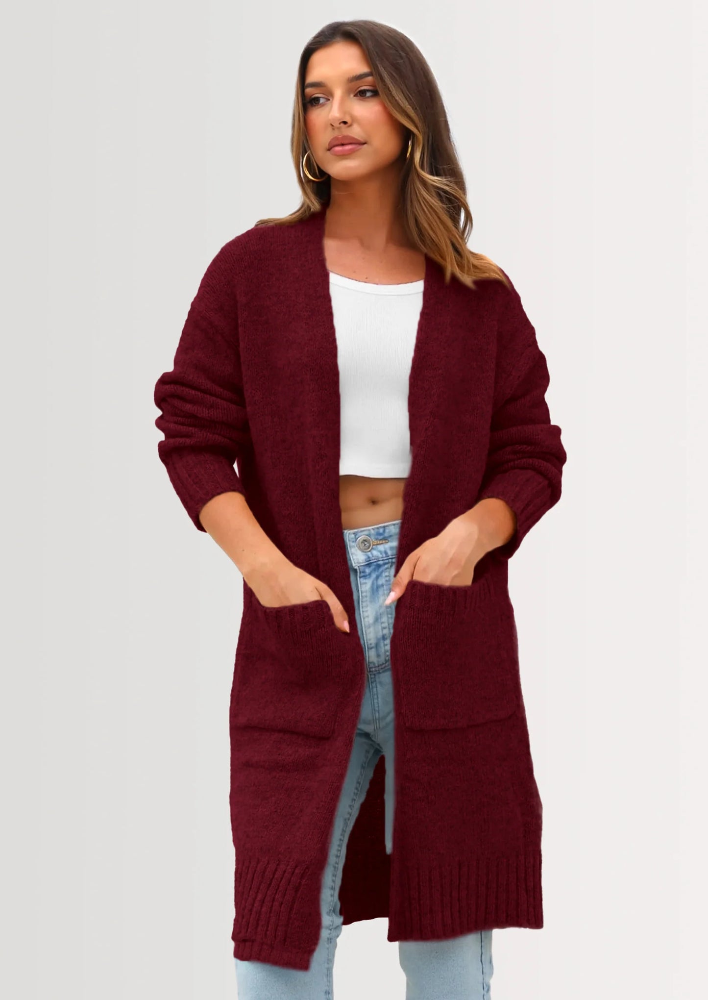 Fall Long Sleeve Cardigan Sweaters for Women Trendy Winter Open Front Loose Knitted Cardigans with Pockets
