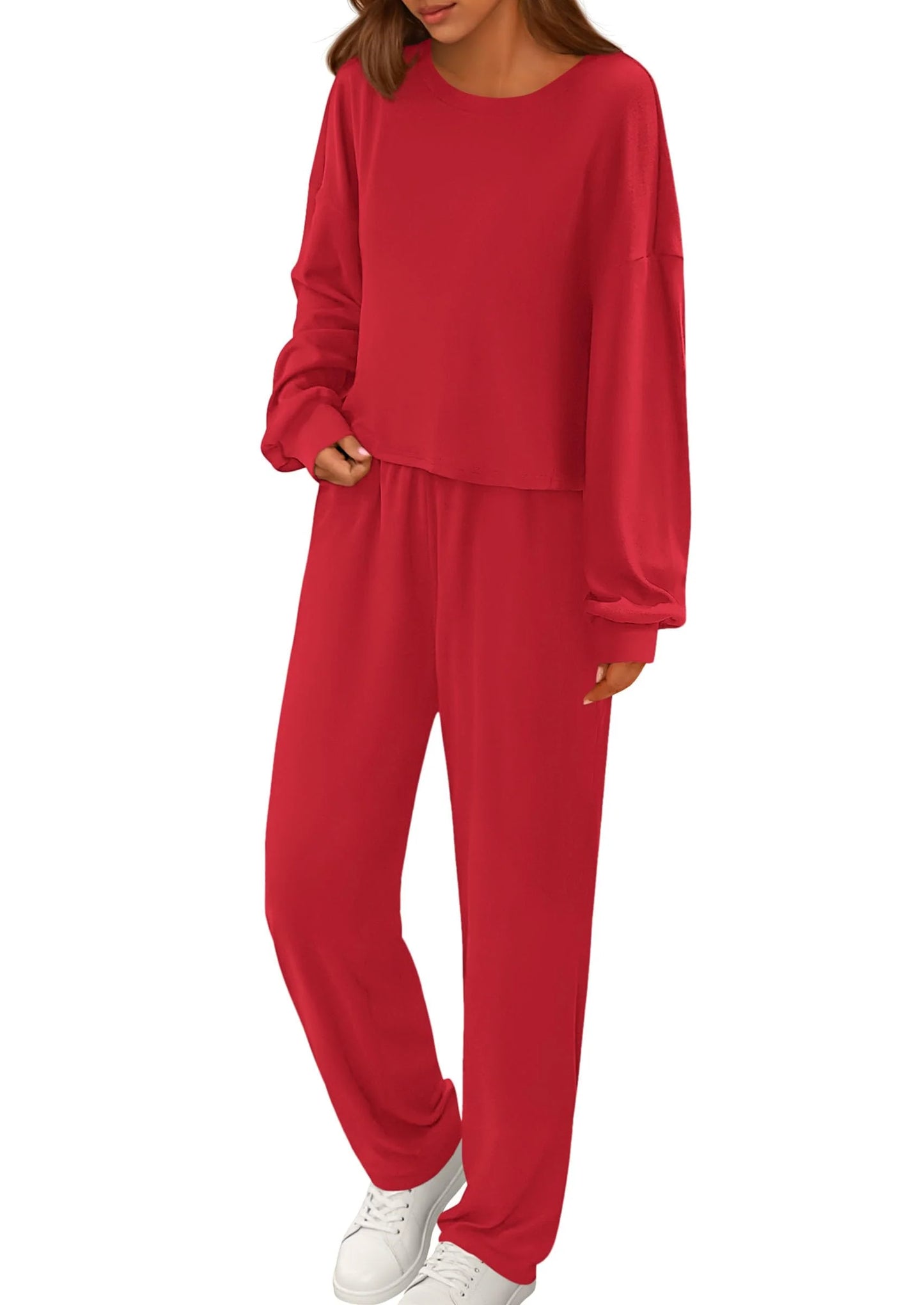 Women's Two Piece Outfits Lounge Sets Long Sleeve Pullover Tops Sweatpants Fall Fashion Matching Clothing